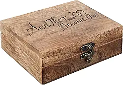Eximious India Elegante suporte de caixa de anel de casamento de madeira para noivado, proposta e cerimônia - Caixa de anel rústico, lembrança de aniversário, presente de noiva exclusivo (senhor e
