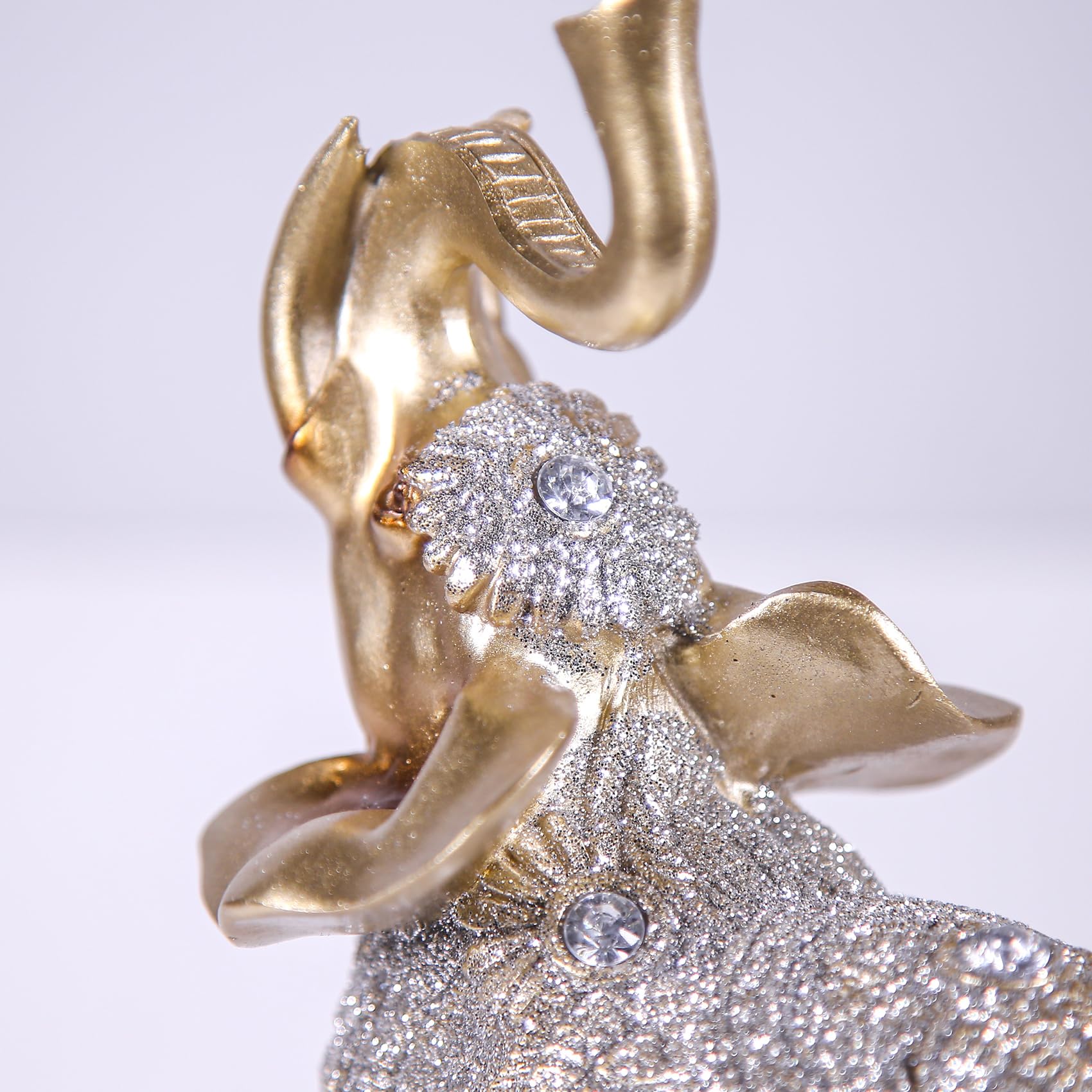 Juego de figuras decorativas de elefante, oro y plata, 21 cm de altura, diseño de mandala con purpurina