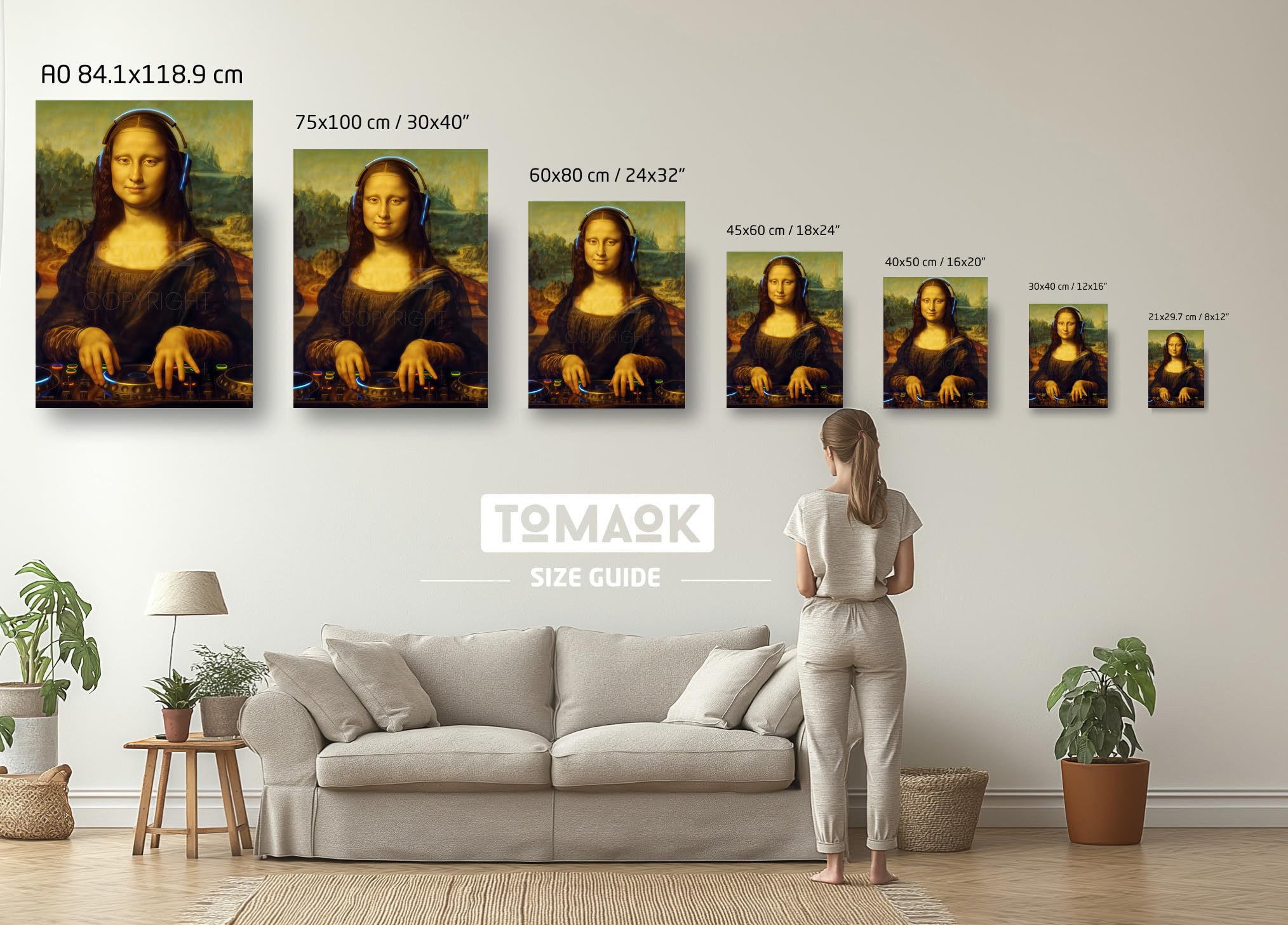 Tomaok Poster Gioconda DJ, Meme Leonardo Da Vinci (cornice non fornita) Parodia Mona Lisa, Disc Jockey Party Humor, decorazione da parete divertente, discoteca Pista da ballo
