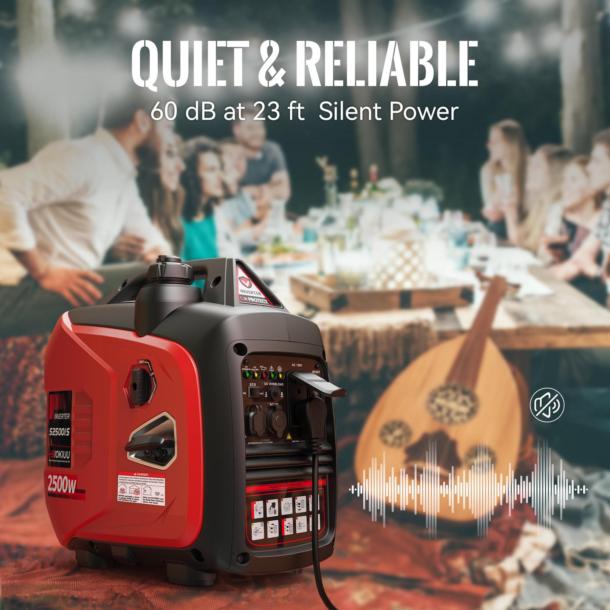 Generatore portatile da 2500 W, generatore inverter super silenzioso ultra leggero per il backup domestico di campeggio all'aperto, protezione del sensore CO, EPA, modalità ECO