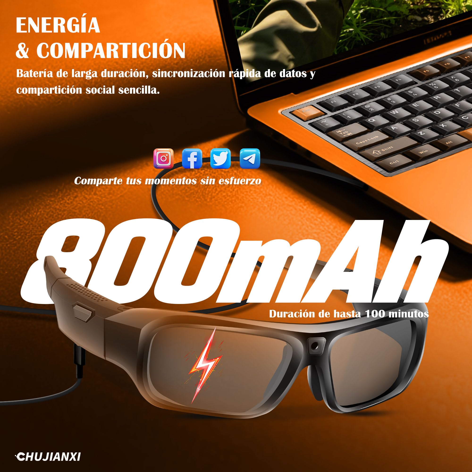 Lentes con Cámara 4K, Gafas Inteligentes para hombres y mujeres | Gafas de Sol con Protección UV400 y Vídeo para Actividades al Aire Libre, 2026 Nueva Generación gafas con cámara