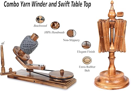 Miniatura 2 de Brainmart Winds - Bobinadora de bolas de hilo de madera y veloz de mesa, Winds de 8 a 12 onzas para manualidades de ganchillo y tejer, juego