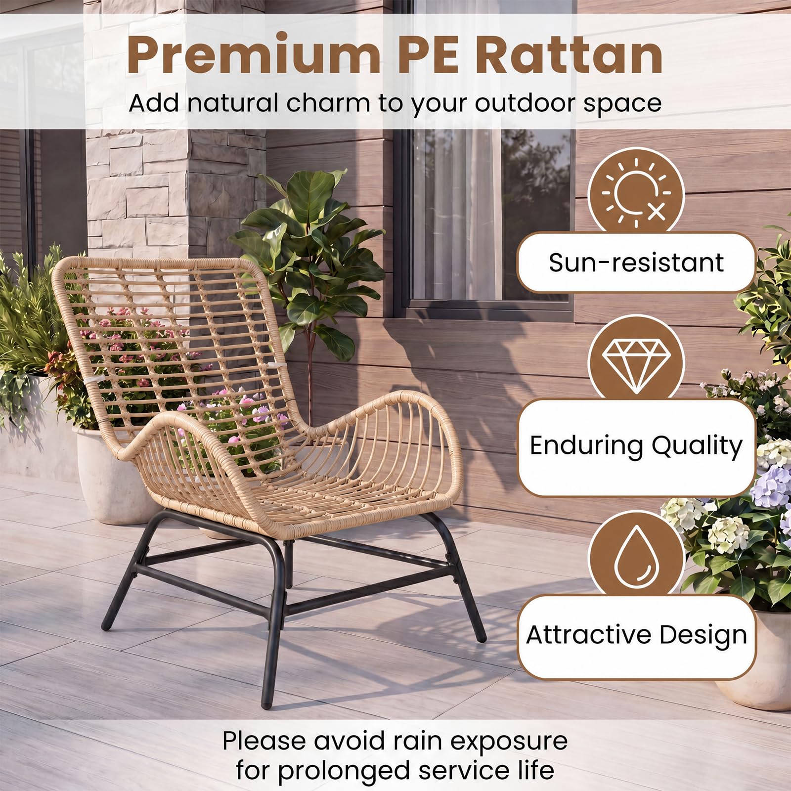GIANTEX Sillón de jardín de ratán, silla de jardín para exteriores