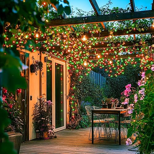 Miniatura 3 de JMEXSUSS 200 luces LED rojas y verdes de Halloween para exteriores, tira de luces de Navidad de 66 pies, cable transparente para interiores, enchufe