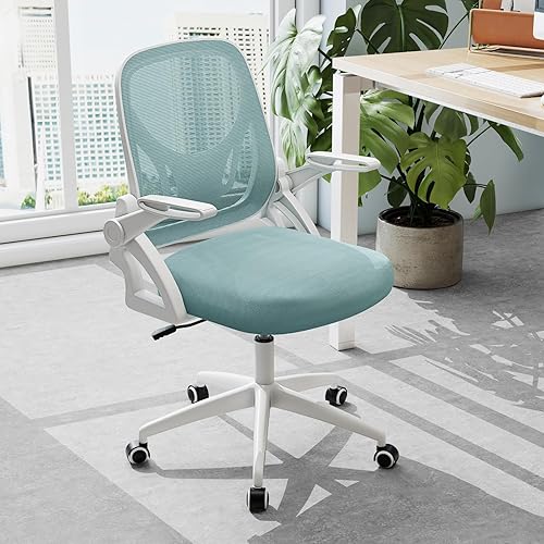 Miniatura 9 de Giantex Silla de oficina de malla, silla de escritorio ergonómica con brazos abatibles y soporte lumbar, escritorio giratorio de altura ajustable