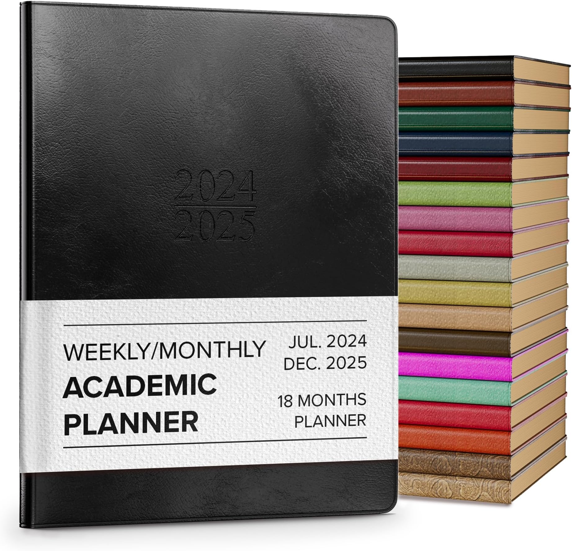 Gallery Leather Academic Planner 2024-2025, Teacher and Student Weekly Monthly Planner, Elegantly Bound Calendar with Gold-Gilded Page Edges, 18 Months - Acadia Black - 9 x 7 "