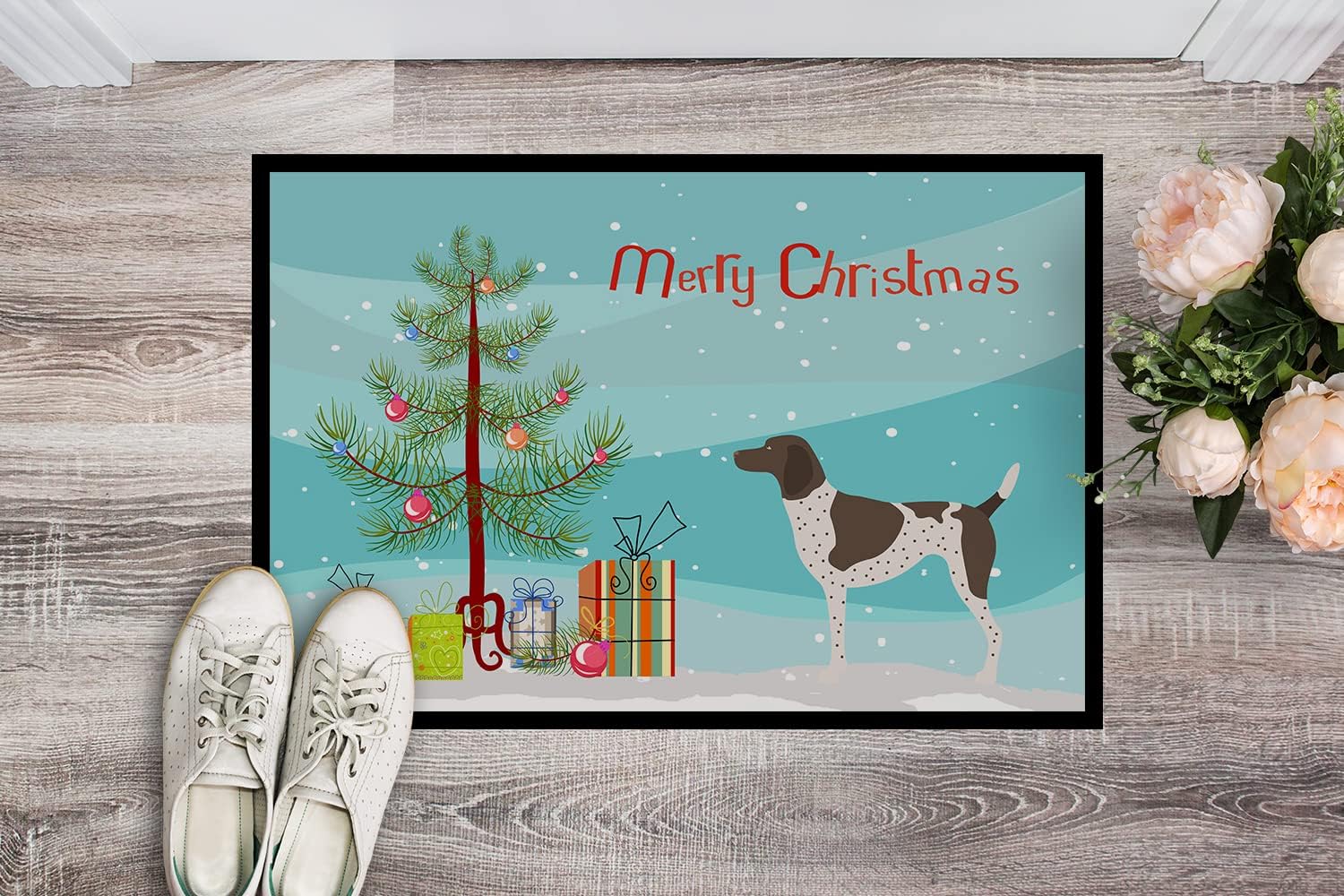 Caroline's Treasures BB8445MAT German Shorthaired Pointer Christmas Doormat 18x27 Front Door Mat Indoor Outdoor Rugs for Entryway, Non Slip Washable Low Pile, 18H X 27W