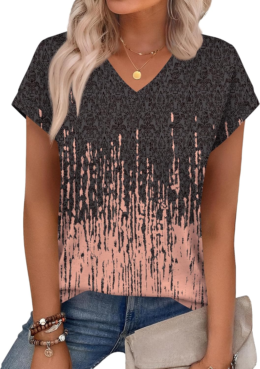 Rapbin Womens Summer Tops Women Blouses Dressy Casual V Neck T Shirts Short Sleeve Spring Tops for Women - Image 4