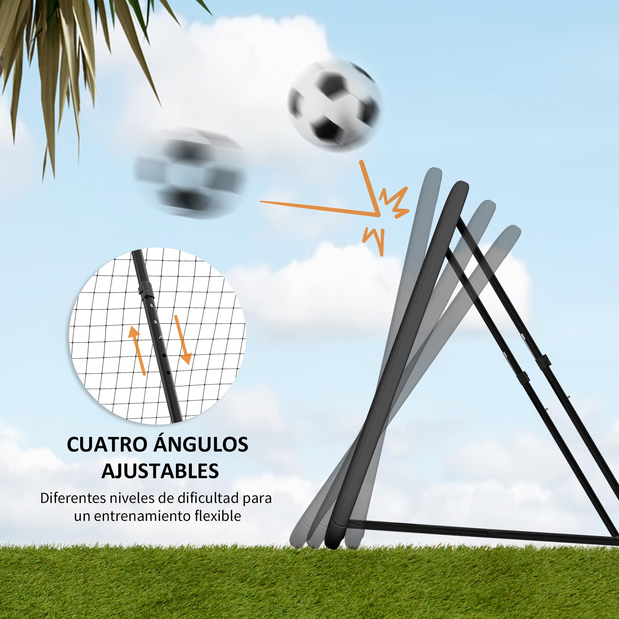 HOMCOM Red de Rebote Plegable Red de Objetivo de Fútbol con 4 Ángulos Ajustables para Entrenamiento de Fútbol Béisbol Deportes en Jardín 128x118x108-120 cm Negro