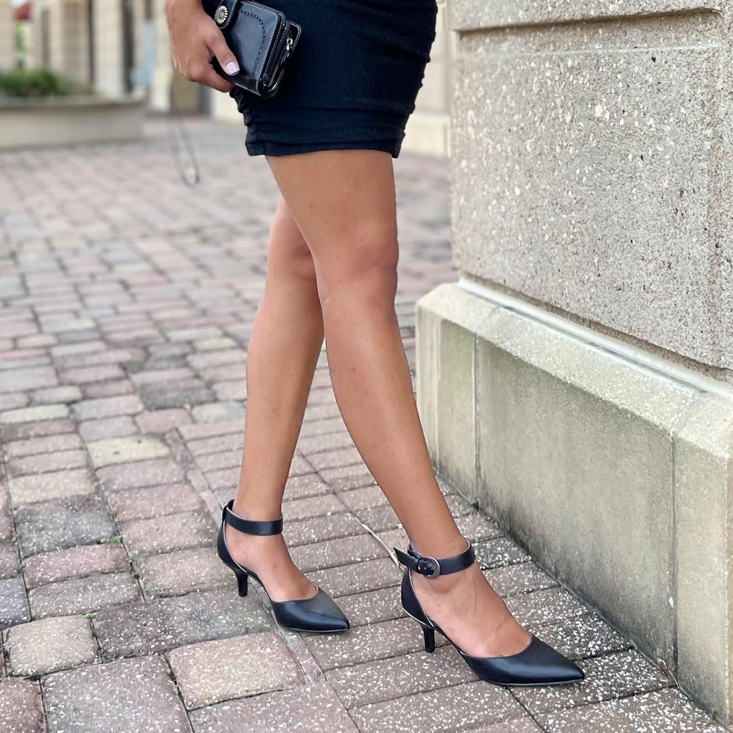 JENN ARDOR Women's Kitten Heel Pumps Ladies Closed Pointed Toe D'Orsay Ankle Strap Dress Stiletto - Image 3