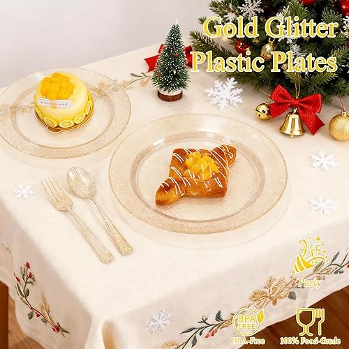 Vista 22 de WDF - Vajilla desechable de plástico para fiesta de boda, Dorado