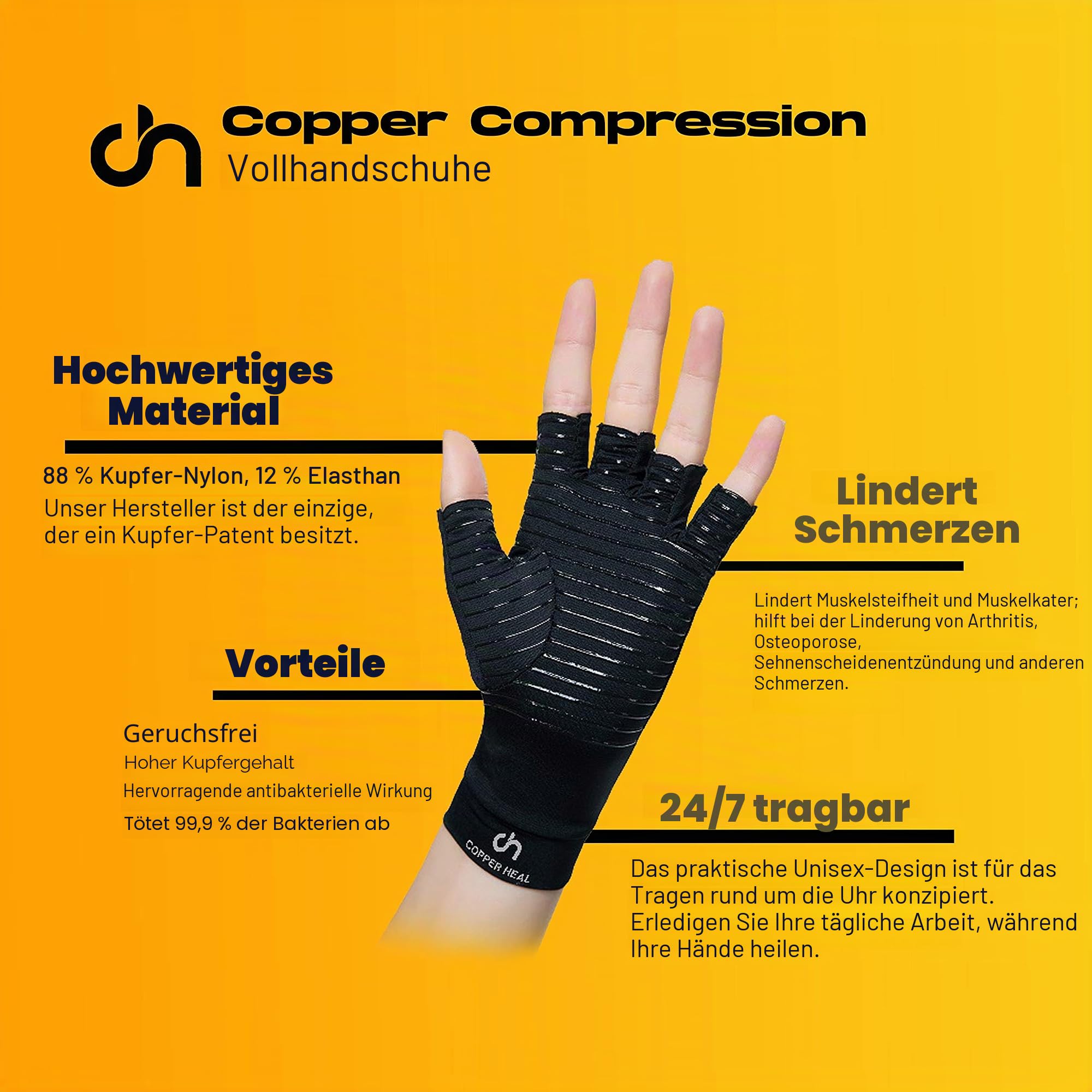 COPPER HEAL Arthrose Kompressionshandschuhe Rheumatischer Karpaltunnelsyndrom Drogerie & Körperpflege