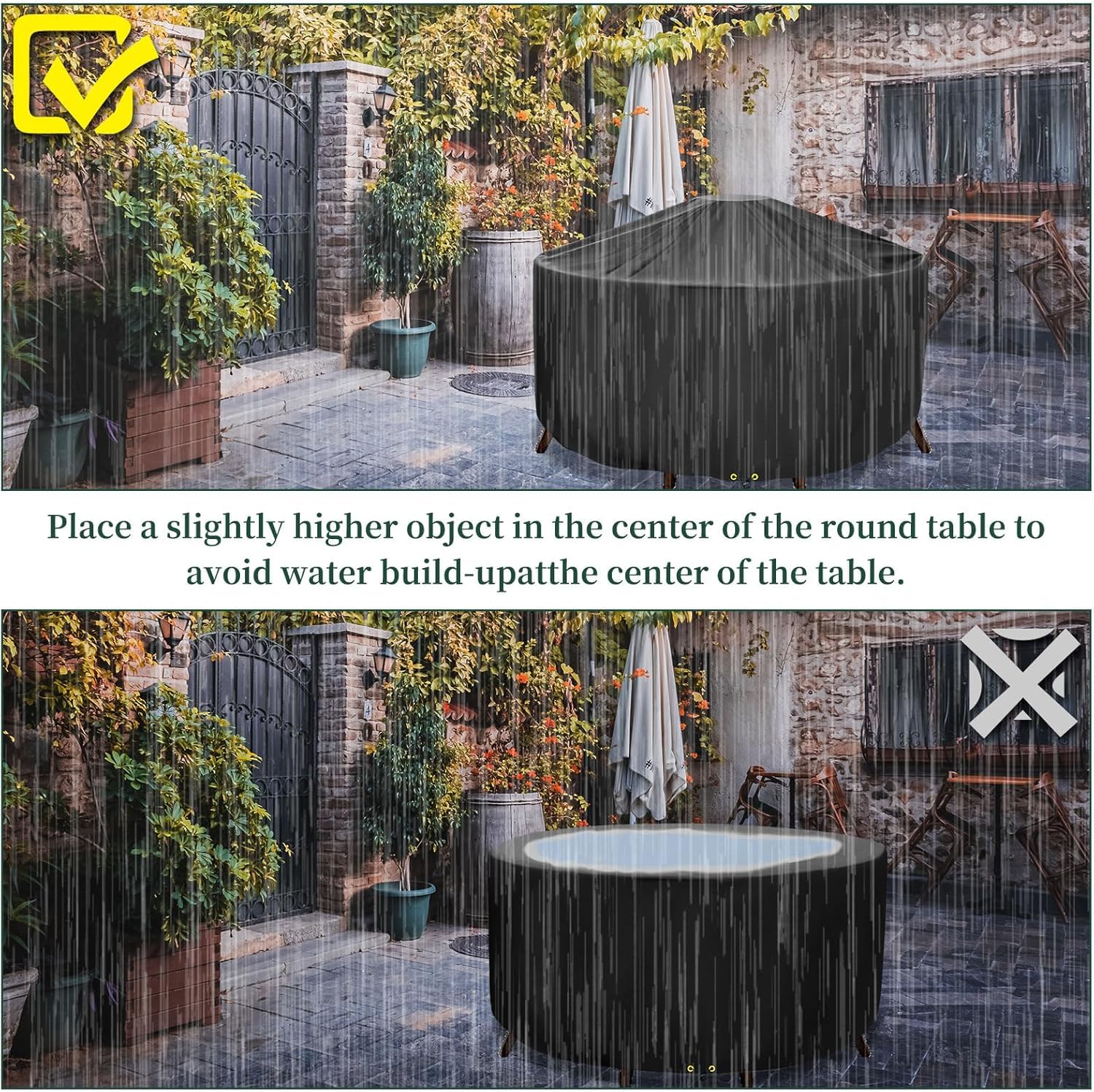 Wodoodporne pokrowce na meble ogrodowe Ø 70 x 125 cm, wytrzymałe okrągłe pokrowce na stół i krzesła Oxford 420D, ochrona przed warunkami atmosferycznymi, na meble tarasowe