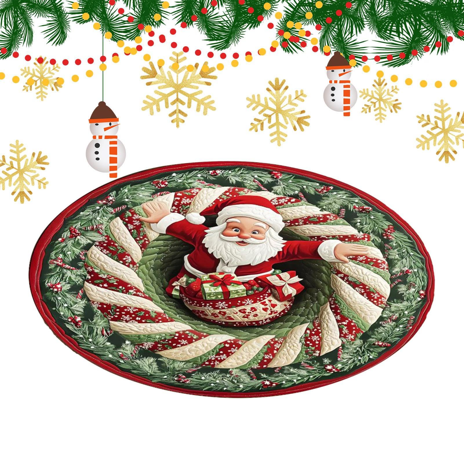 Tapis de Noël avec effet optique 3D tapis rond antidérapant de fêtes
