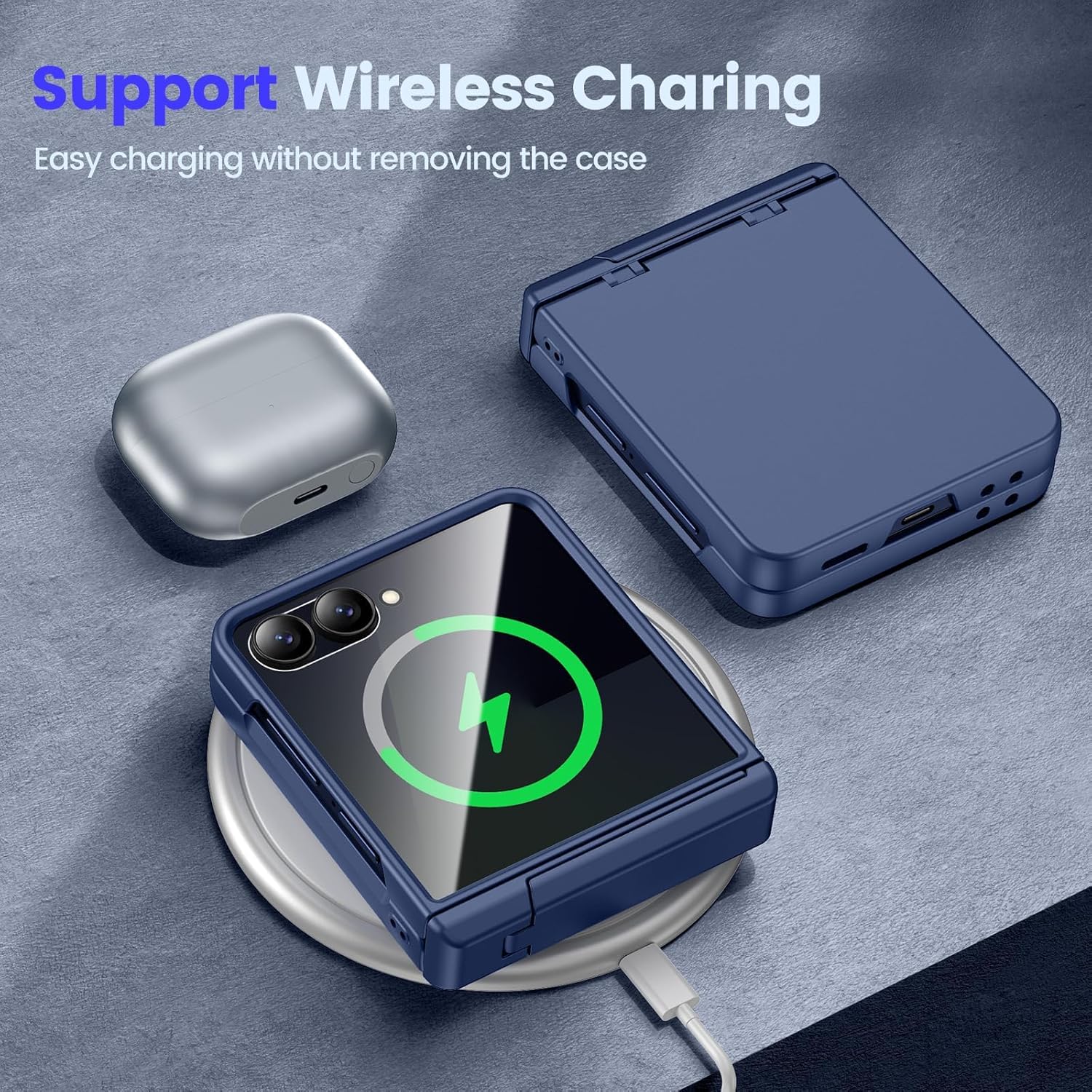 VEGO for Z Flip 7 Case with Screen Protector & Belt Clip [Hinge Protection & Foldable Kickstand] Hard PC Cover Shockproof Anti-Drop & Support Wireless Charing Case for Samsung Galaxy Z Flip 7-Blue