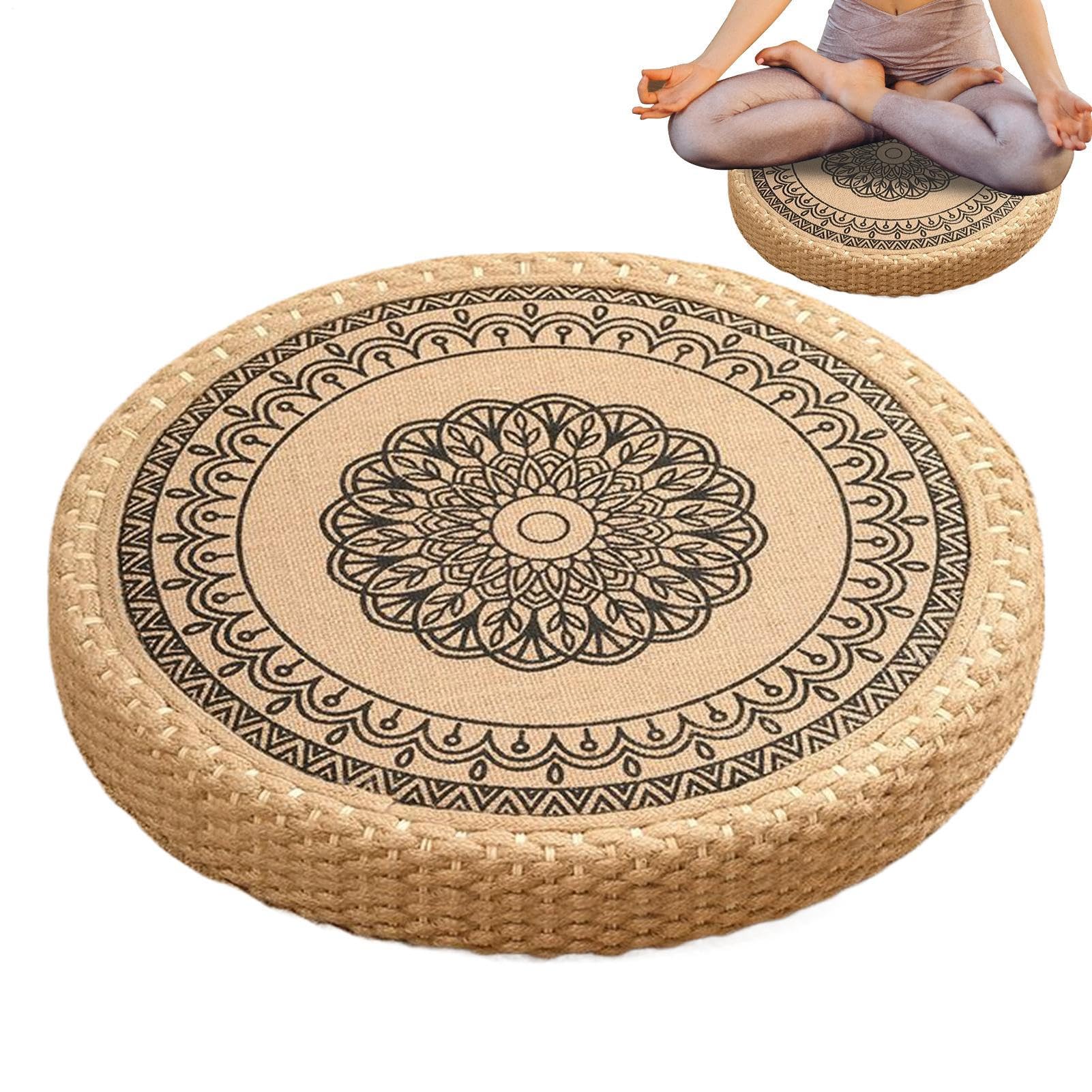 Cuscino per Meditazione Cuscino Rotondo Intrecciato a Mano per Sedute a | Seduta Morbida e Stabile per Yoga Soggiorno Meditazione