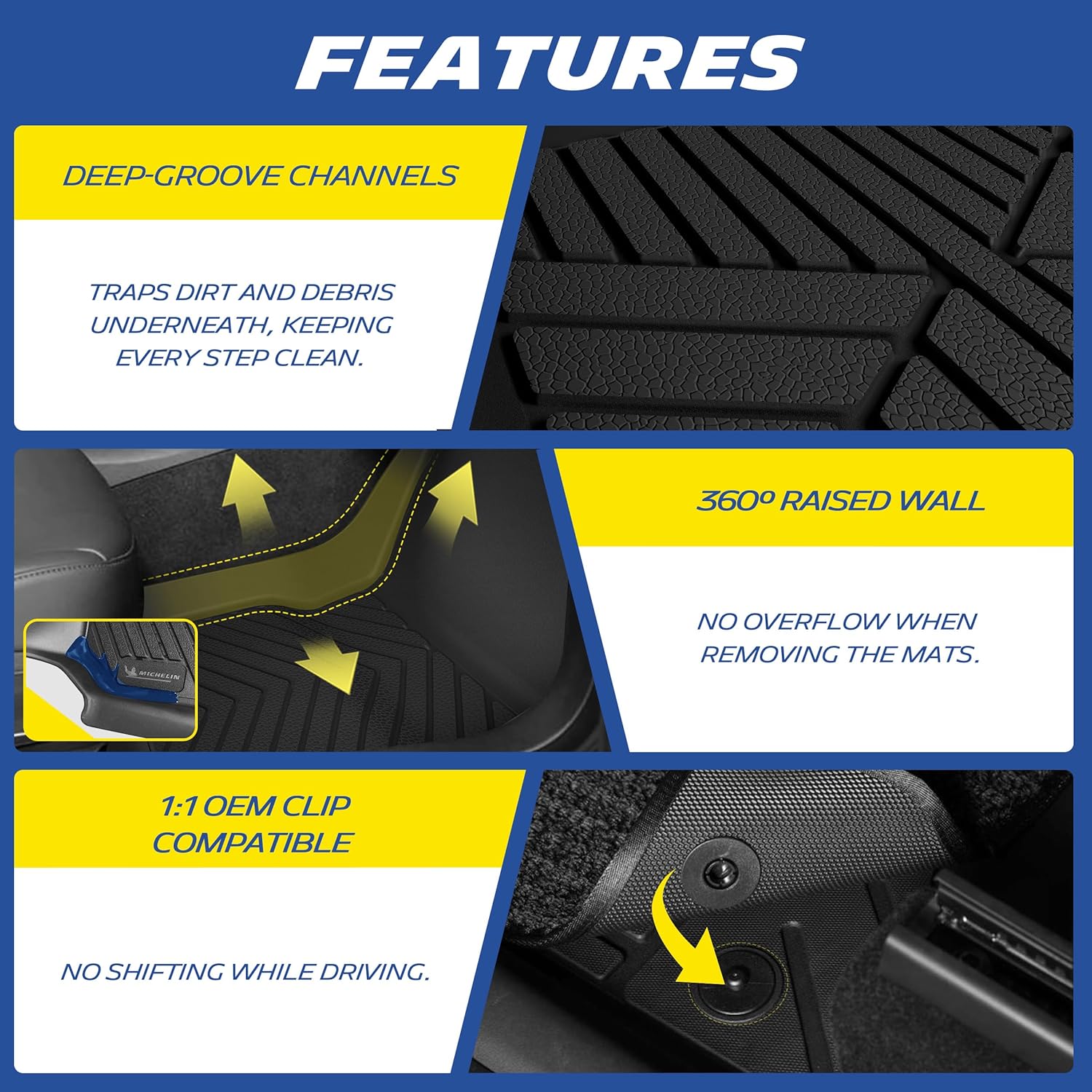 Michelin Floor Mats for 2019-2026 Silverado/Sierra 1500 & 2020-2026 2500/3500, Premier Series Crew Cab Bucket Seat Carpet Floor with Rear Under-Seat Storage (Not Fit 2nd Row Plastic Storage)