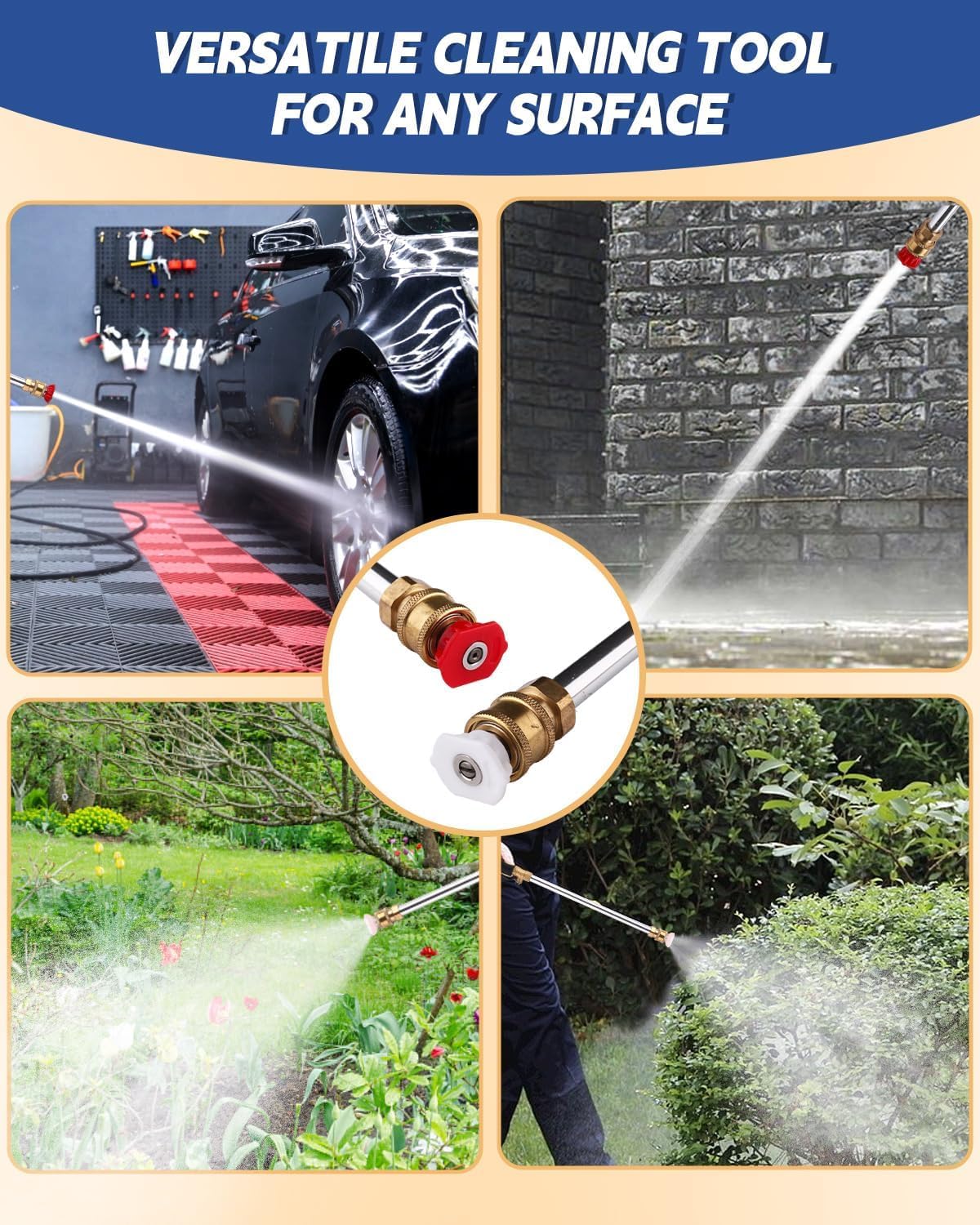 Upagraded Jet Nozzle Power Washer for Garden Hose, Pressure Washer Wand with 3 Different Nozzles and Hose Quick Connectors for Car, Patio,Pet,Window, Black