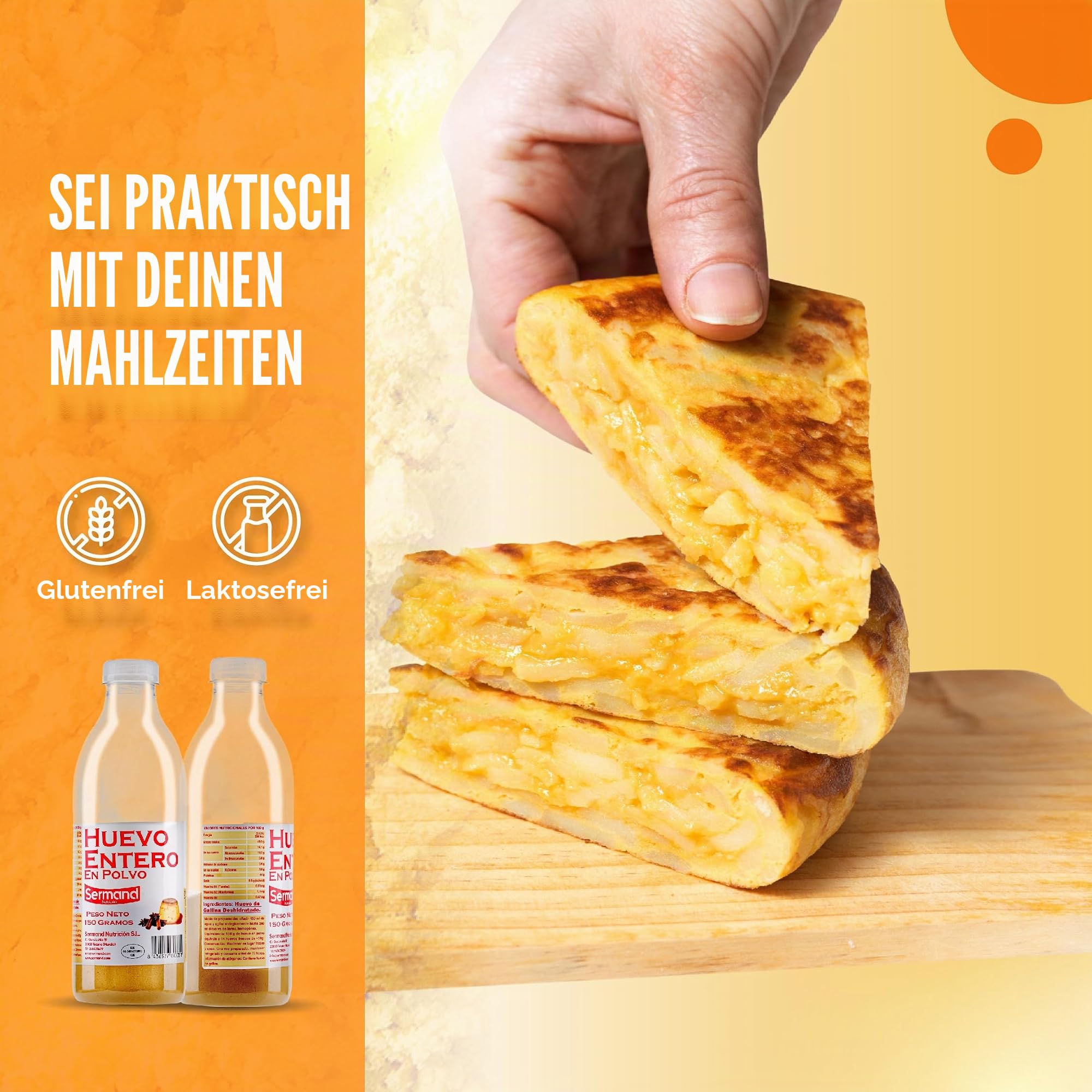 SERMAND 6er Pack Eipulver-Flaschen (150 g) – Pasteurisiertes Getrocknetes Ei | Glutenfrei | Laktosefrei | Ohne Zusatzstoffe | Natürliche Proteinquelle