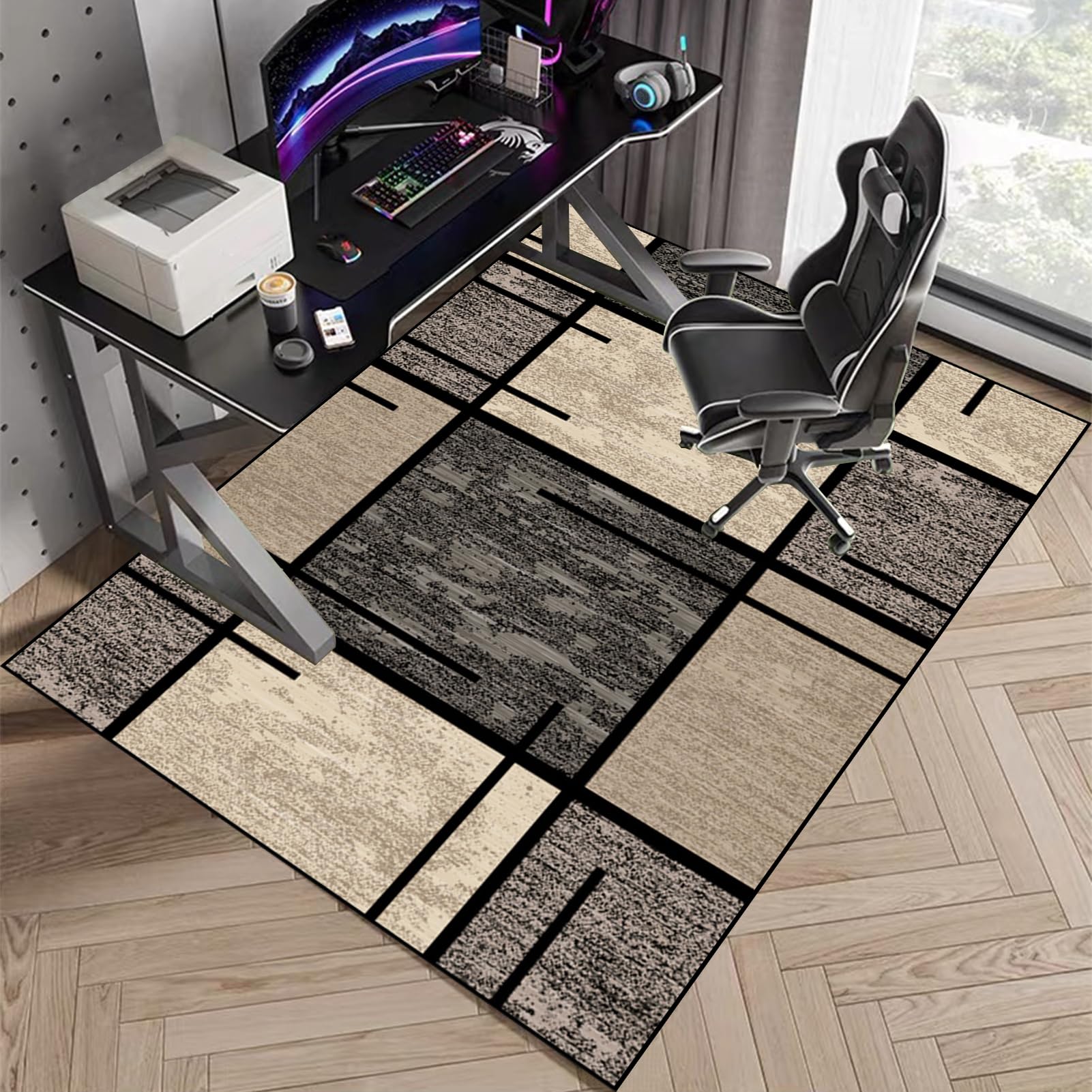 Tapis De Protection Pour Chaise De Bureau - Antidérapant, Réducteur De Bruit - 160x200 Cm - Noir/Gris