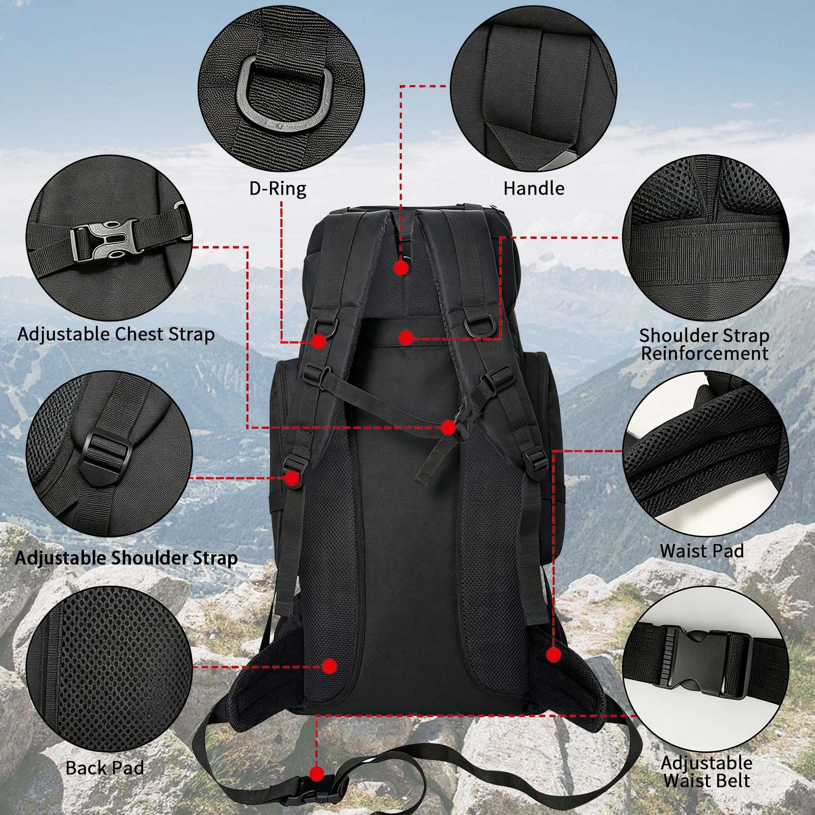 80l plecak turystyczny Trekking plecak kempingowy z kieszenią na buty dla kobiet mężczyzn, duża Podróżna Torba Na Bagaż Plecak podróżny Plecak Na Kolarstwo na świeżym powietrzu Wspinaczka