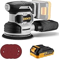 DEKOPRO 20V Cordless Random Orbital Sander, 5-Inch Power Palm Sander with Battery, Charger, 16 Sanding Discs & Dust Bag for Woodworking