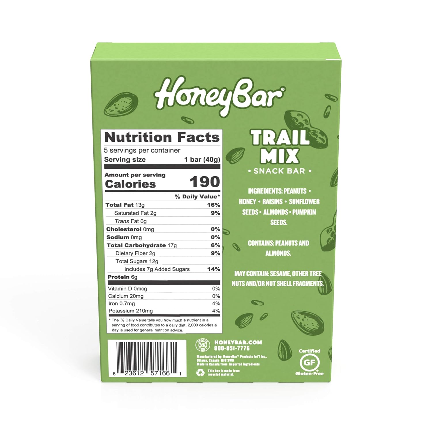 HoneyBar Snack Bar | Certified Gluten Free | Non-GMO | Vegetarian (Trail Mix, Pack of 20 Bars)