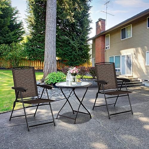 Miniatura 4 de Giantex Paquete de 2 sillas plegables para patio, sillas ajustables con apoyabrazos, sillas de comedor para patio, portátiles, para césped, camping,