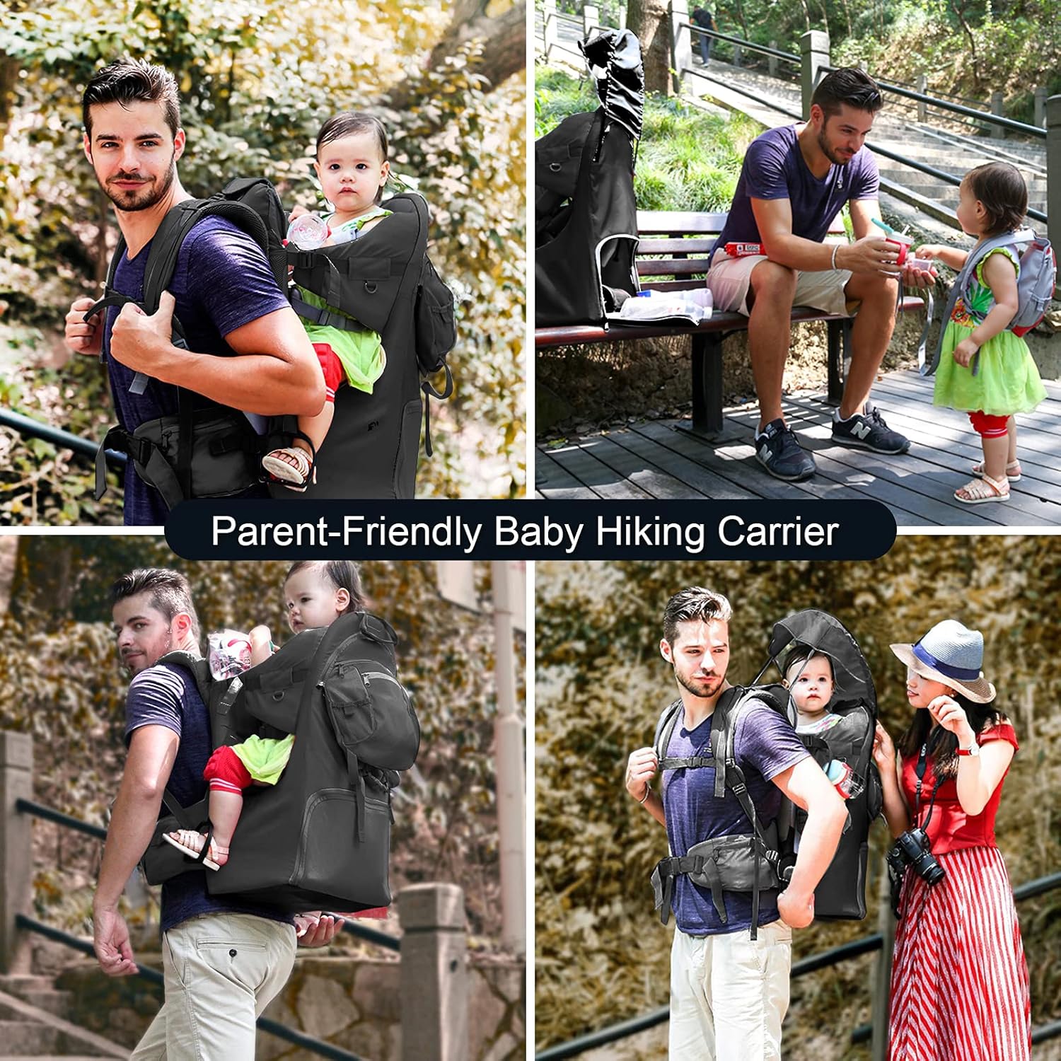 Baby Backpack Carrier, Safe Toddler Hiking Backpack Carrier Camping Child Carriers with Rain Cover Child Kid Sun Shade Large Storage Space Insulated Pocket, Adjustable Padded Child Seat : Baby