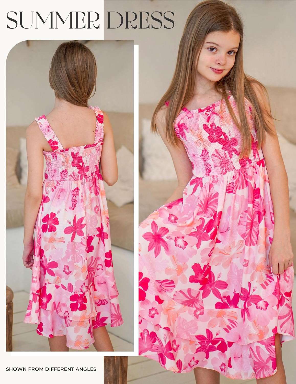 GRACE KARIN Girls Hawaiian Tropical Maxi Dress Floral Summer Beach Sundress image 2