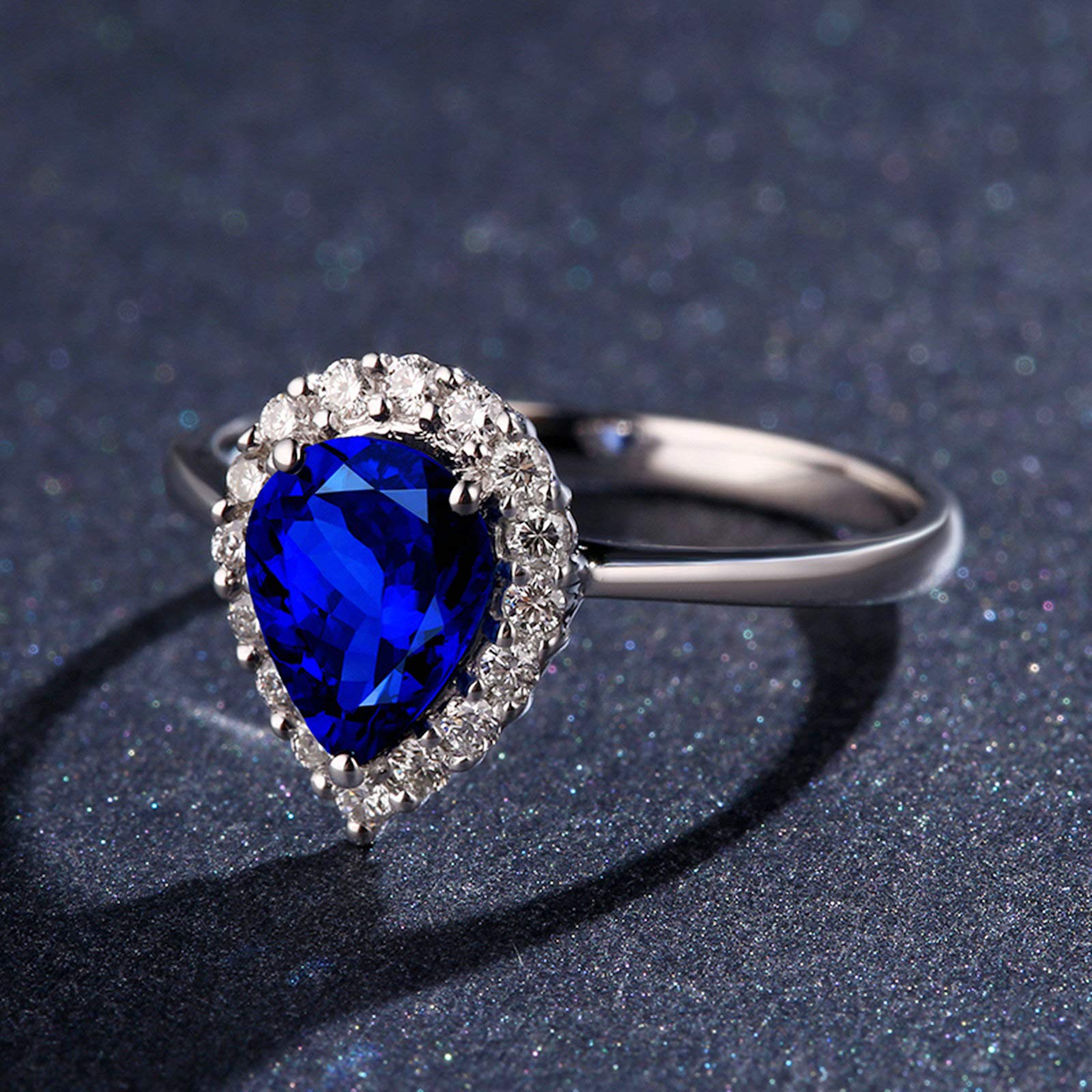 Beydodo Pierścionki damskie białe złoto 750 diament krople z szafirem 1,09/1,43/1,55 ct, pierścionki zaręczynowe ślubne dla niej e 18 karatów (750) białe złoto, 50 (15.9), colore: 1.55ct, cod. TLLWGZ2501