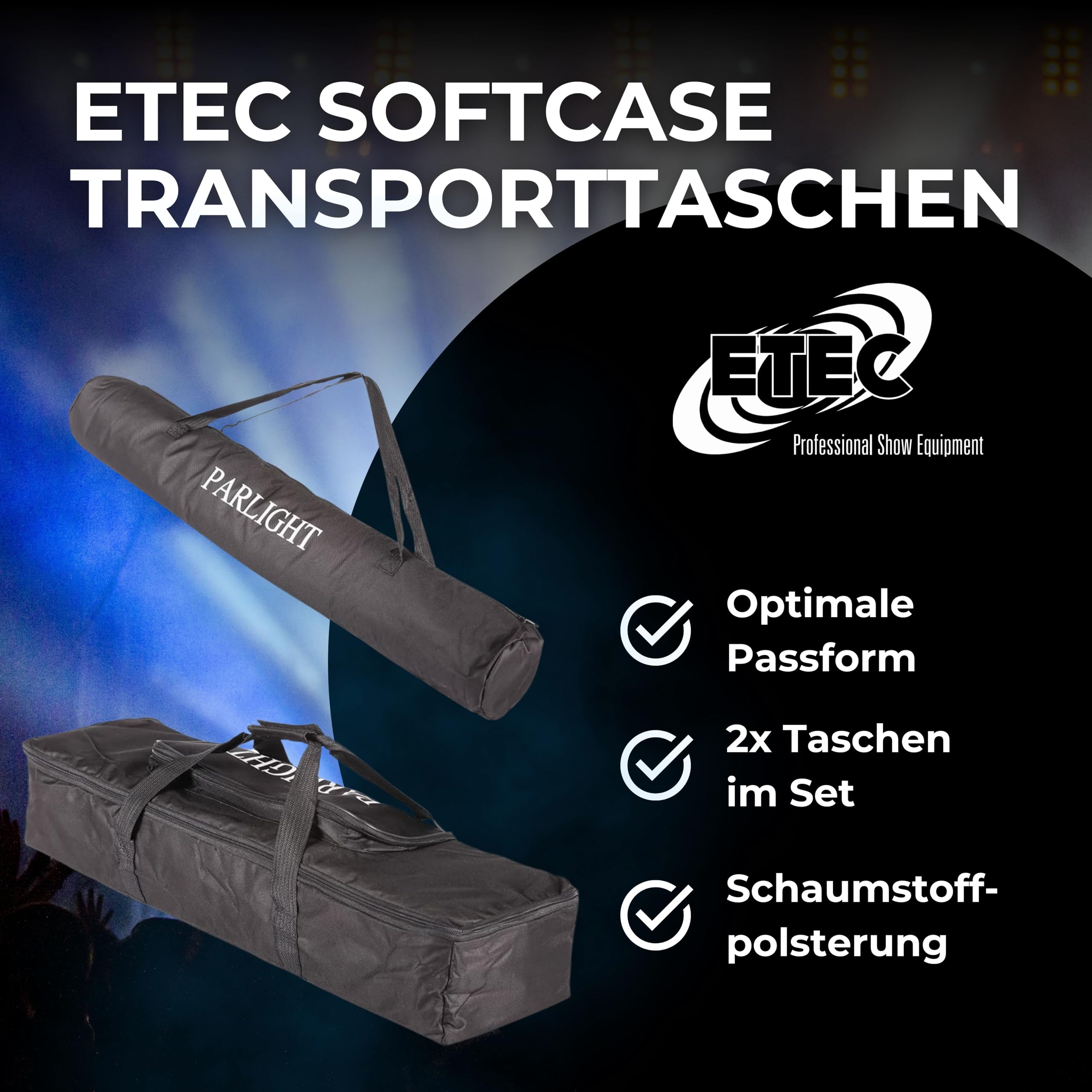 ETEC Professional Softcase Transporttasche für LED Partybar und Stativ – Veranstaltung Bühnenbeleuchtung Party Disco Show DJ
