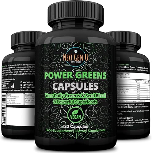 Super Greens - Apoyo al sistema inmunológico - 500 mg 120 cápsulas veganas - Superalimentos para refuerzo diario - Mezcla cetogénica saludable con