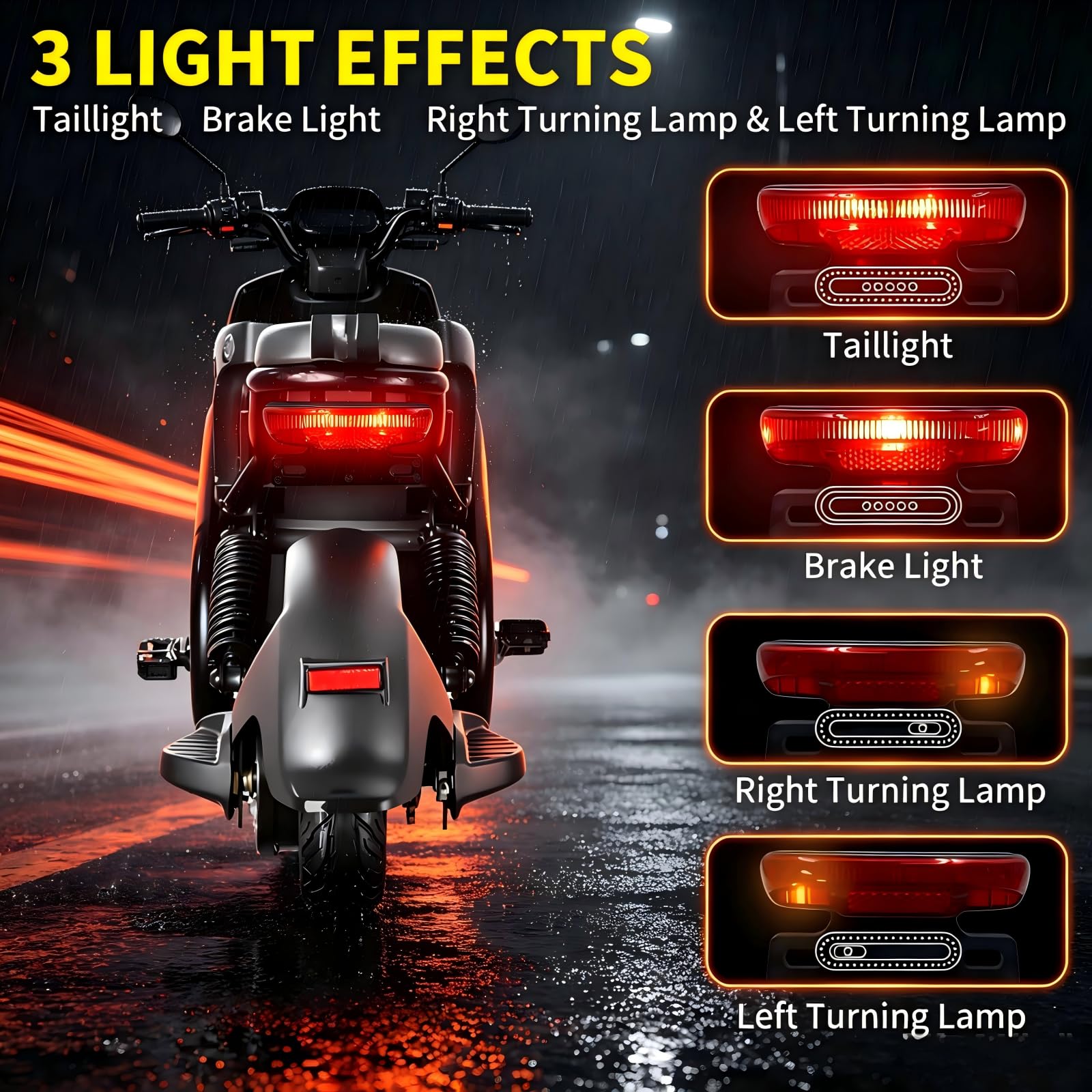 Luz trasera de bicicleta eléctrica, luz de freno de cola de 36-60V, luz de seguridad trasera de Ebike, lámpara trasera de advertencia para bicicleta eléctrica