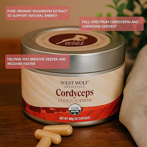 Miniatura 3 de Cordyceps Cápsulas de alta potencia 30% beta-glucanos  120 cápsulas veganas  60 porciones  Apoya la vitalidad y resistencia  Certificado orgánico