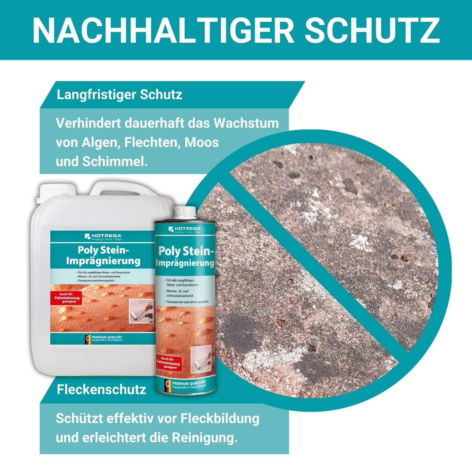 HOTREGA Stein-Imprägnierung 2x 1 L | Schutz für Naturstein & Kunststein | Transparente Versiegelung gegen Wasser, Öl & Schmutz | Atmungsaktiv | Ideal auf Feinsteinzeug | Für Innen & Außen