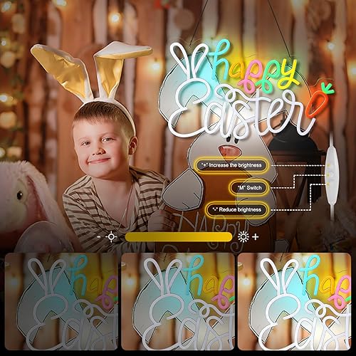 Miniatura 3 de Letrero de neón de Pascua con luces LED de Pascua para patio, letrero de neón para decoración de pared, letrero colgante de Pascua regulable para