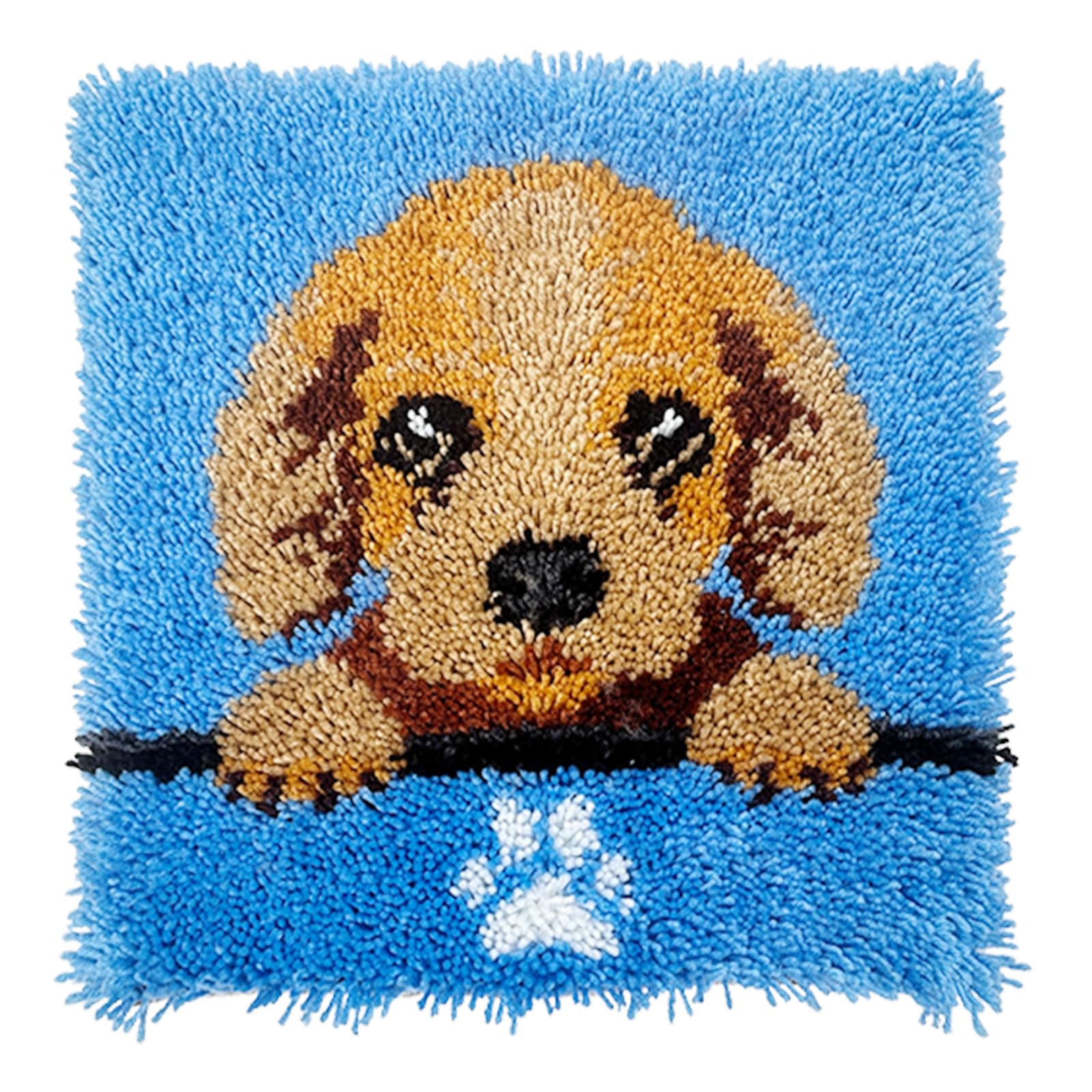 DIY Knüpfkissen-Set „Golden Retriever“ – Inkl. Garn, Haken & Leinwand, 43,2x43,2 Cm