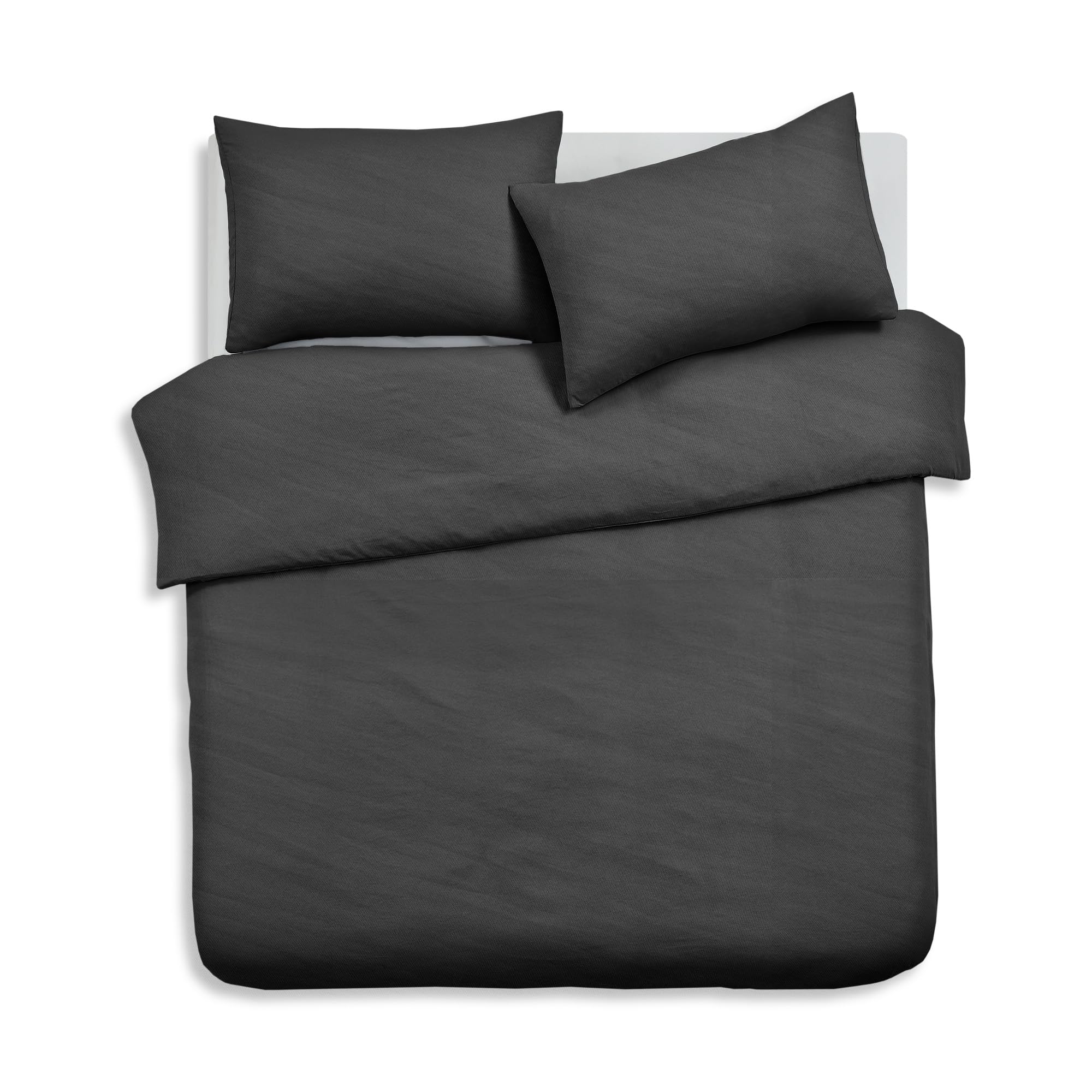 Velosso Washed Linen Brushed MicroFibre Charcoal Duvet Cover Bedding Set Soft Plain Dye Bedding Quilt Cover Set, with Pillow case (Charcoal Grey, King)