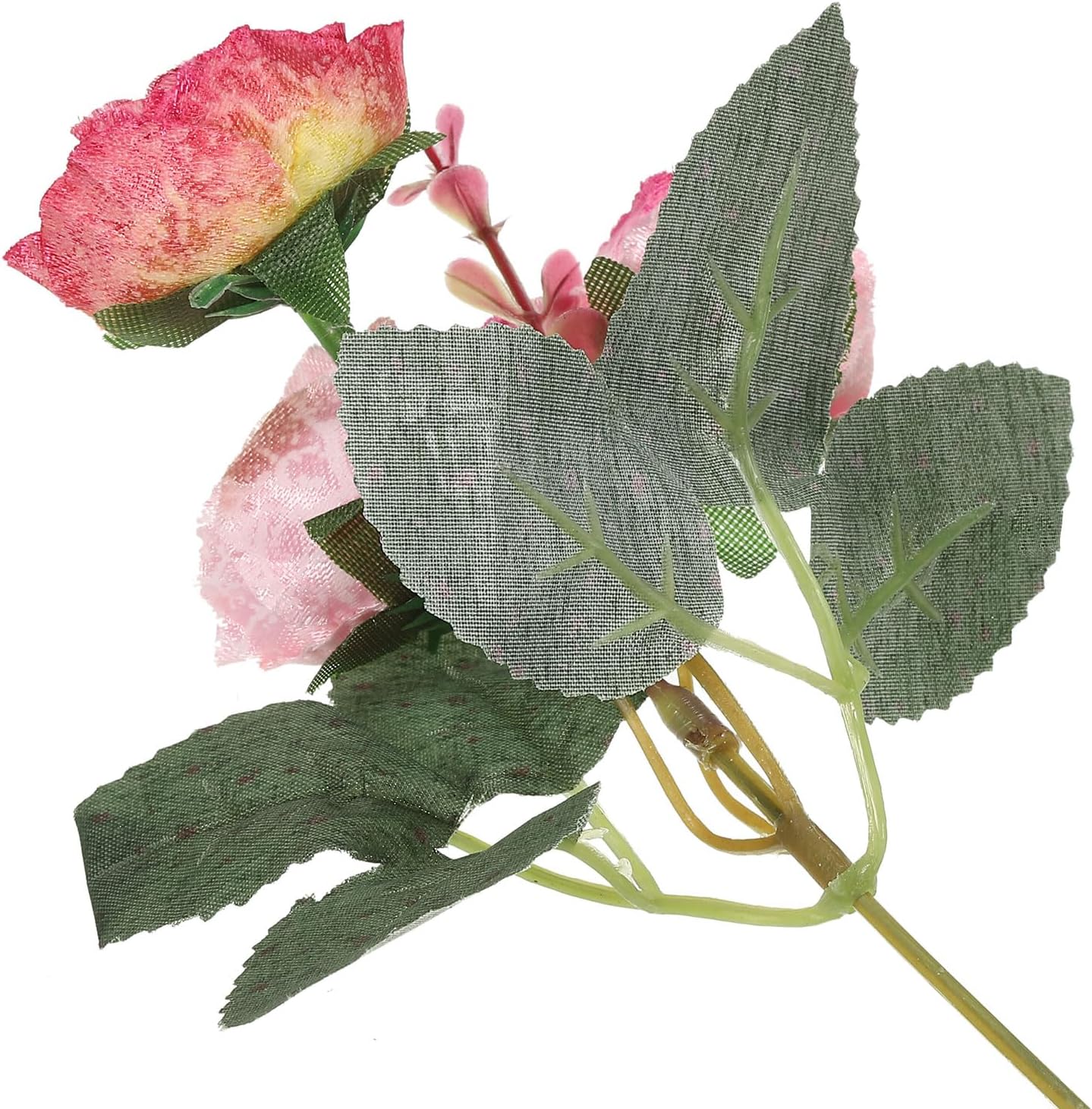 PATIKIL 7 Branch 21 Heads Artificial Silk Mini Rose with Stem, 4 Pack Fake Flowers Leaf Rose Decor Bouquet for Wedding Home Office Decoration, Pink