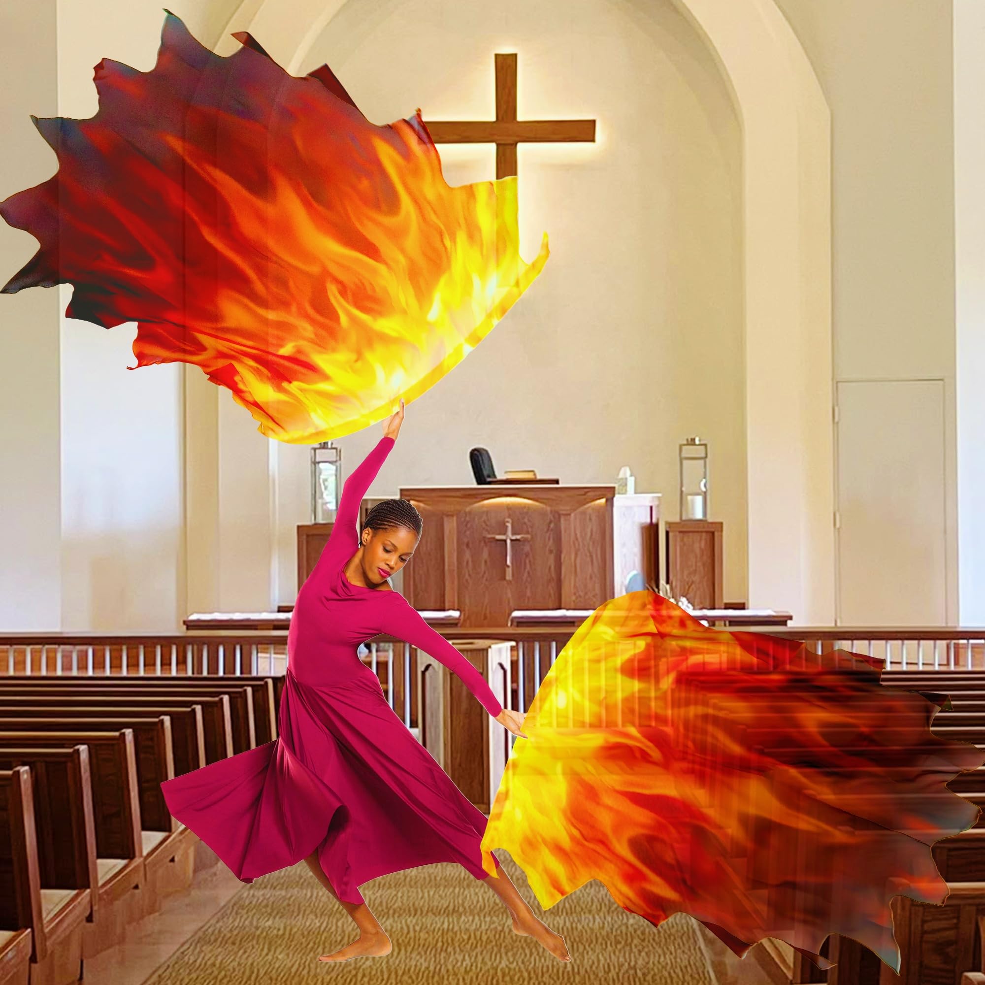 Baisdan Bandiere di culto per chiesa da ballo, bandiere di lode per adorazione, bandiere antincendio con aste flessibili e borsa per il trasporto, confezione da 2, arancione, rosso, nero