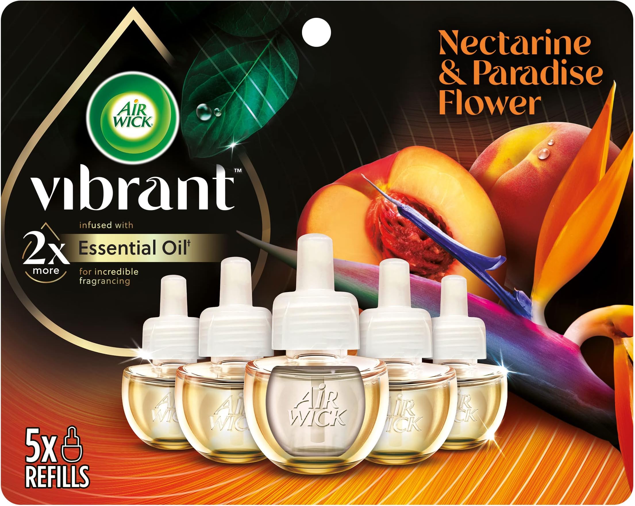 Air Wick Vibrant Plug in Scented Oil Refill, 5ct, Nectarine & Paradise Flower, Air