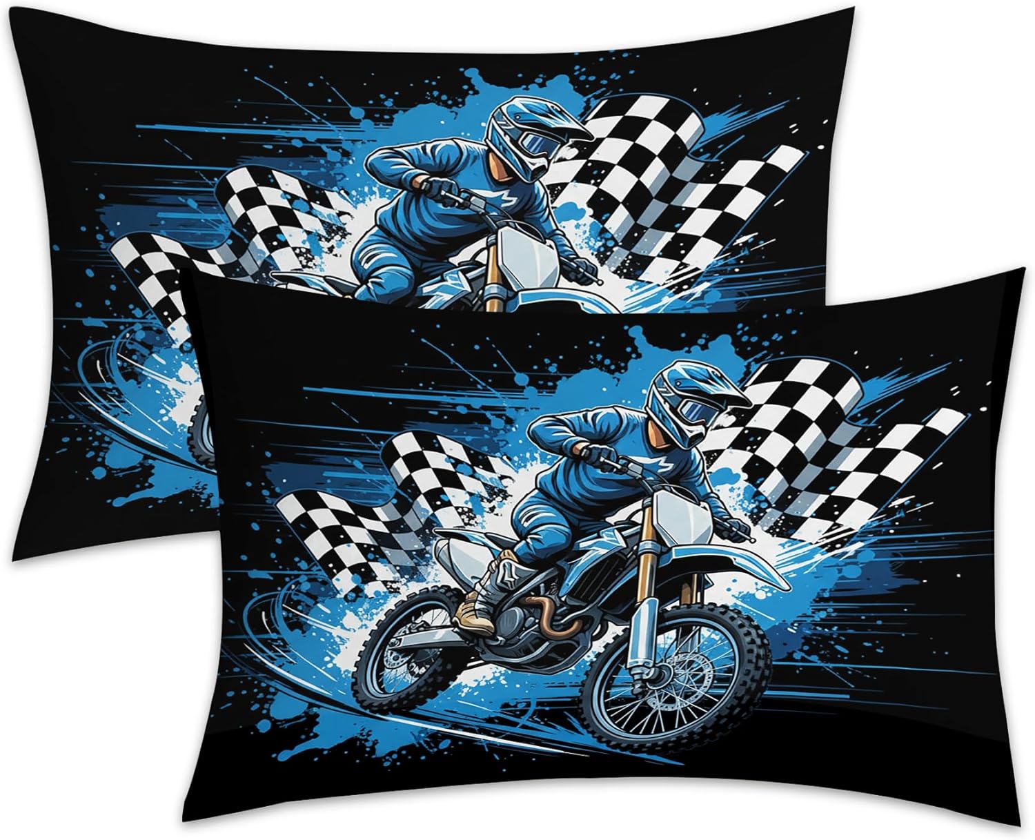 Colorcity Dirt Bike Pillow Cases Standard Size Set of 2, Motocross Pillowcases with Envelope Closure, Soft Breathable Microfiber Pillow Covers for Bed, Couch, Dirt Bike Gifts for Boys