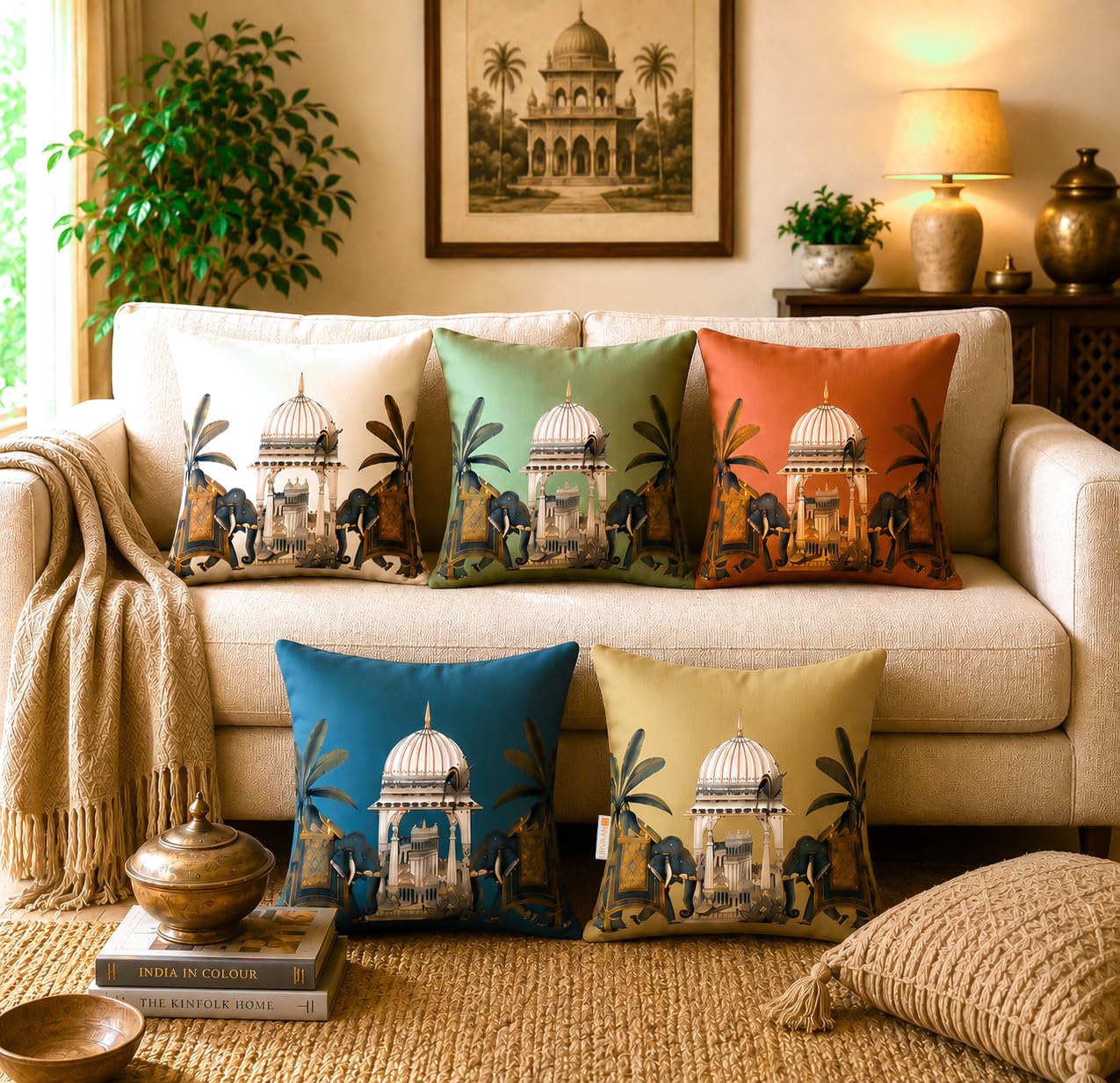 Royal Heritage Velvet Cushion Cover 16 Inch X 16 Inch, Set of 5, Multicolour-image-13