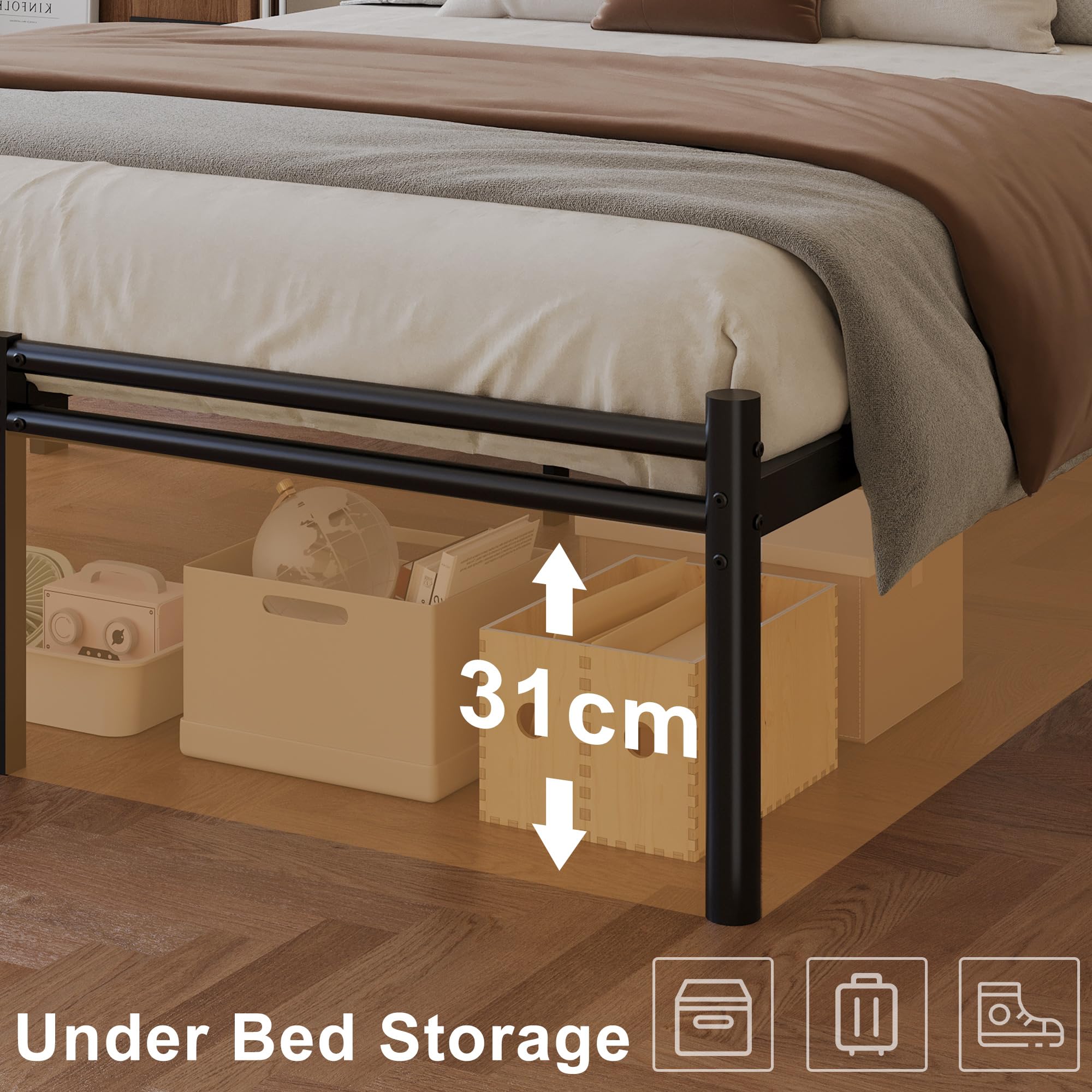 Yicensen Cama Individual de Metal 80x190 cm con Cabecero y Piecero, Estructura de Cama con Plataforma de Metal y Soporte de Lamas de Acero, Negra
