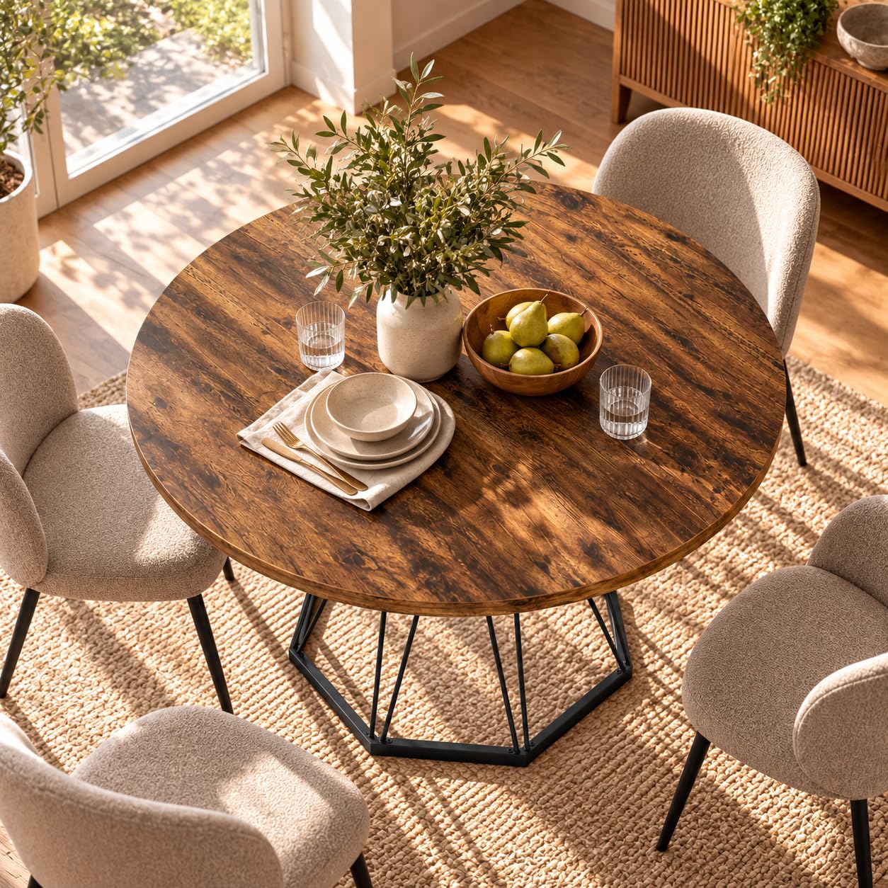 DEZAGCE 120cm Round Dining Table for 4-6, Industrial Wood Effect Table — image 1
