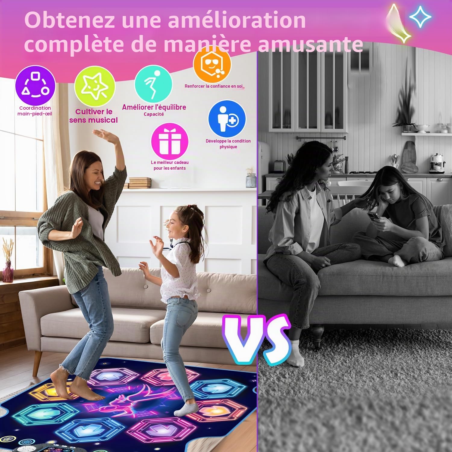 TERRAMUS Tapis de Danse pour Enfants - Tapis de Danse électronique avec 8 Touches et lumières LED pour Enfants de 4 à 8 Ans - Cadeaux d'anniversaire sympas pour Filles et garçons de 3 à 12 Ans et Plus