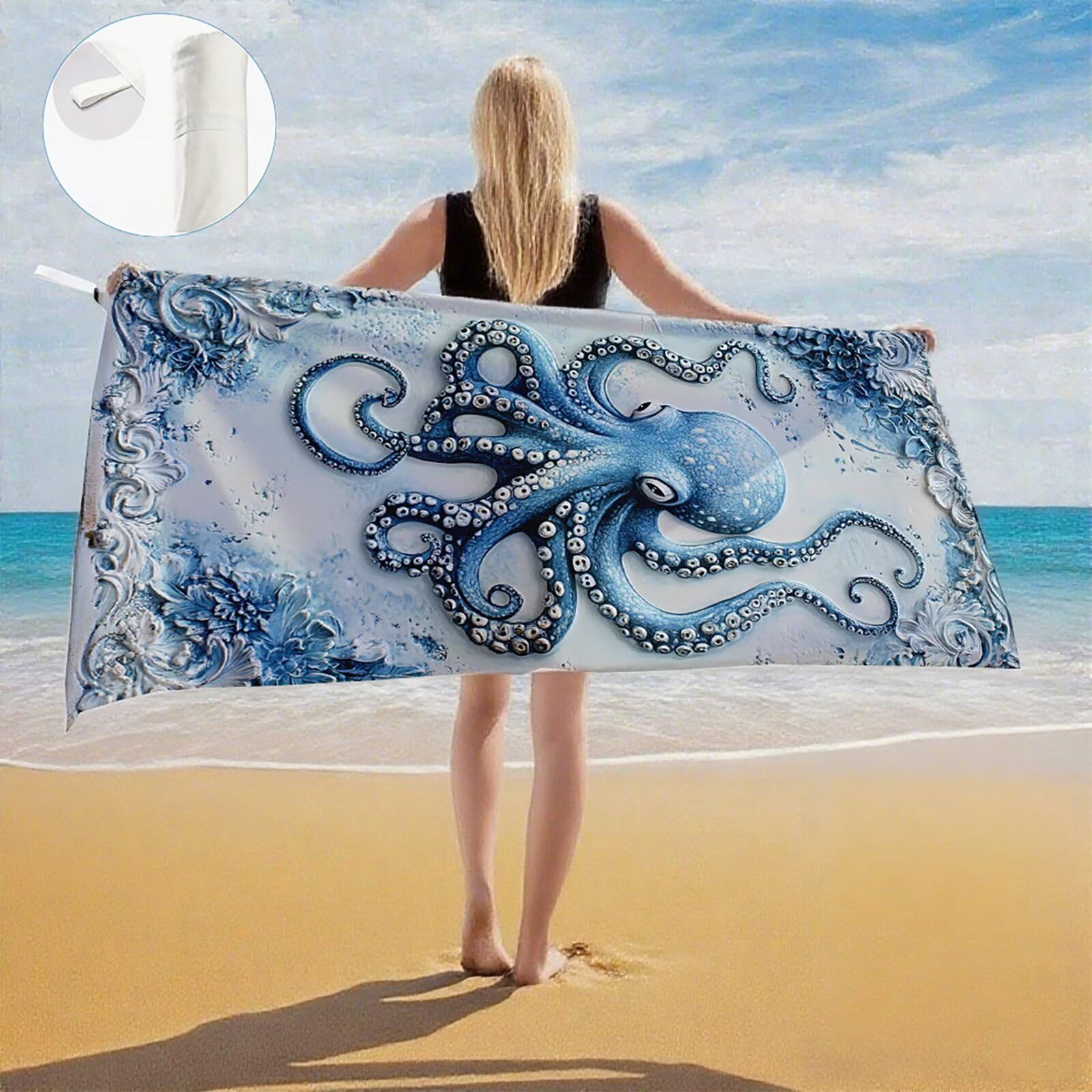 Toallas de Playa Microfibra Pulpo Toalla Playa Grande 100 x 180 cm Mujer Hombre Secado Rápido Absorbente Toallas Gimnasio Suave Sin Arena Toalla Microfibra para Playas Piscina Viajes Camping Q-702