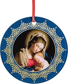 Madonna & Holy Child Acrylic Ornament - Traditional Catholic & Christian Christmas Decor - Ornate Religious Decorative Hanging Ornaments for Tree