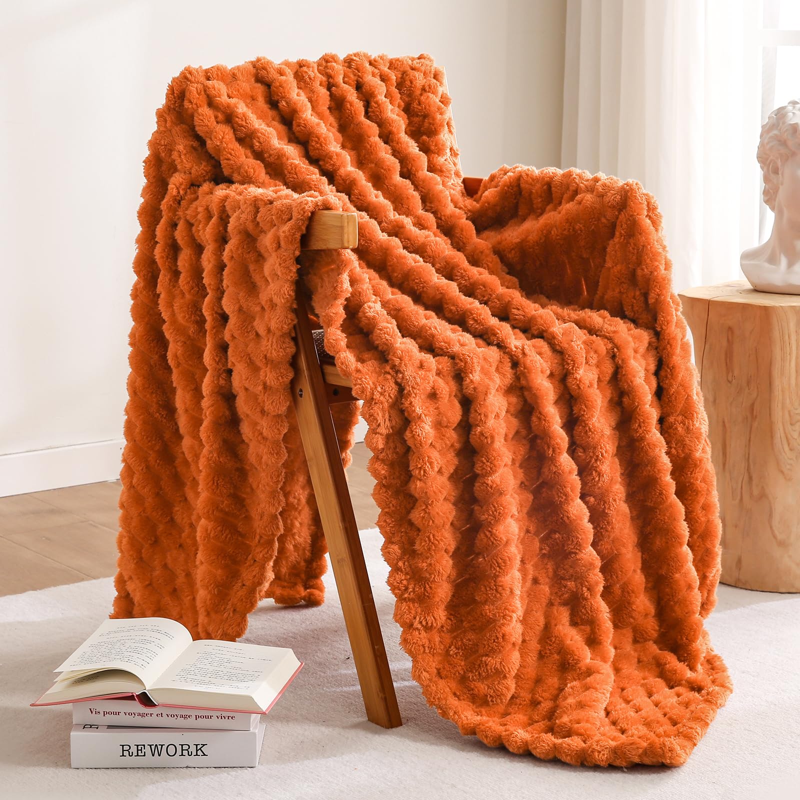 Excervent Flannel Fleece Throw Blanket(60x80 inches), Big 3D Clouds Stylish Hexagon Jacquard Decorative Fuzzy Blankets for Household, Camping, and